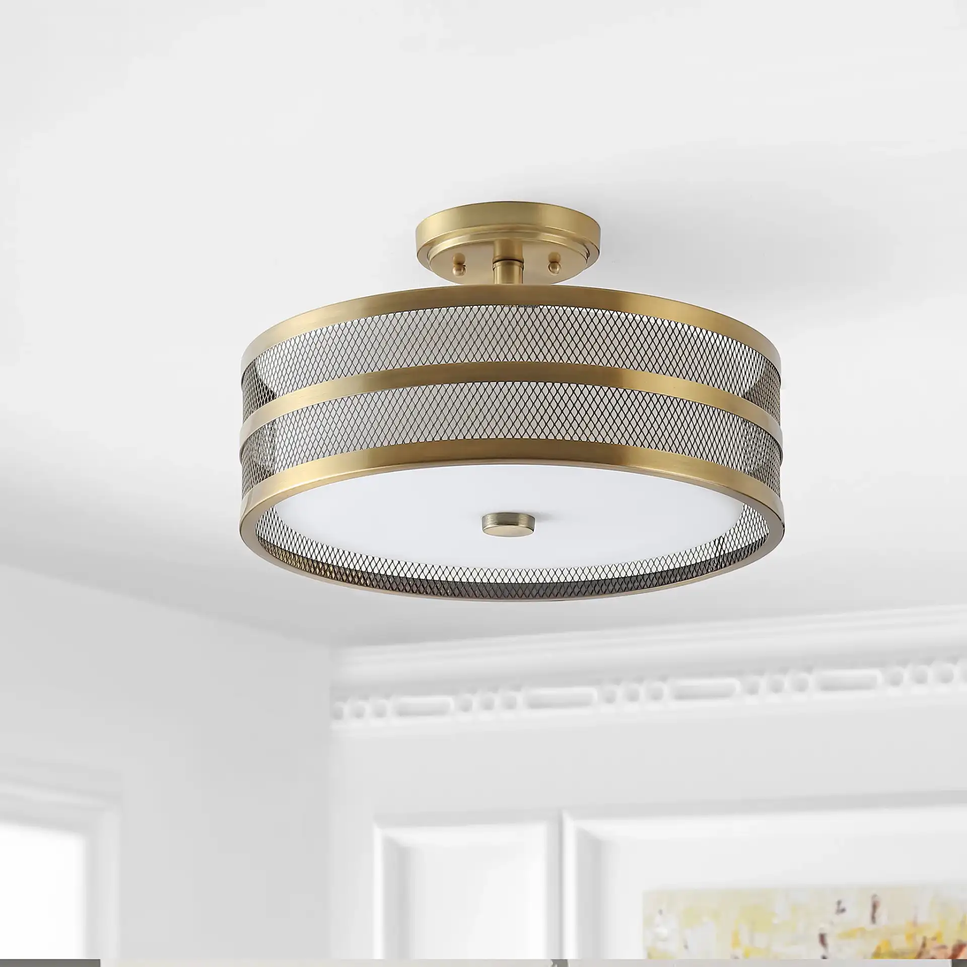 Greta Veil Ceiling Light in Chrome in a styled room