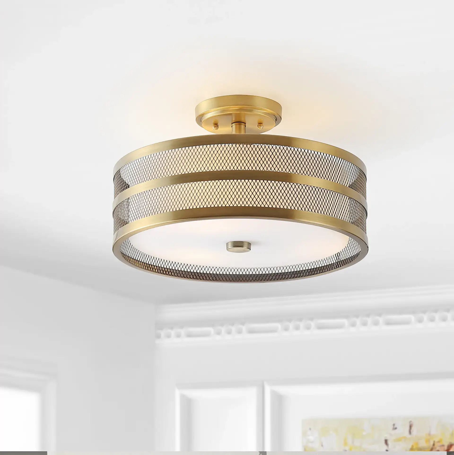 Greta Veil Ceiling Light in Chrome in a styled room