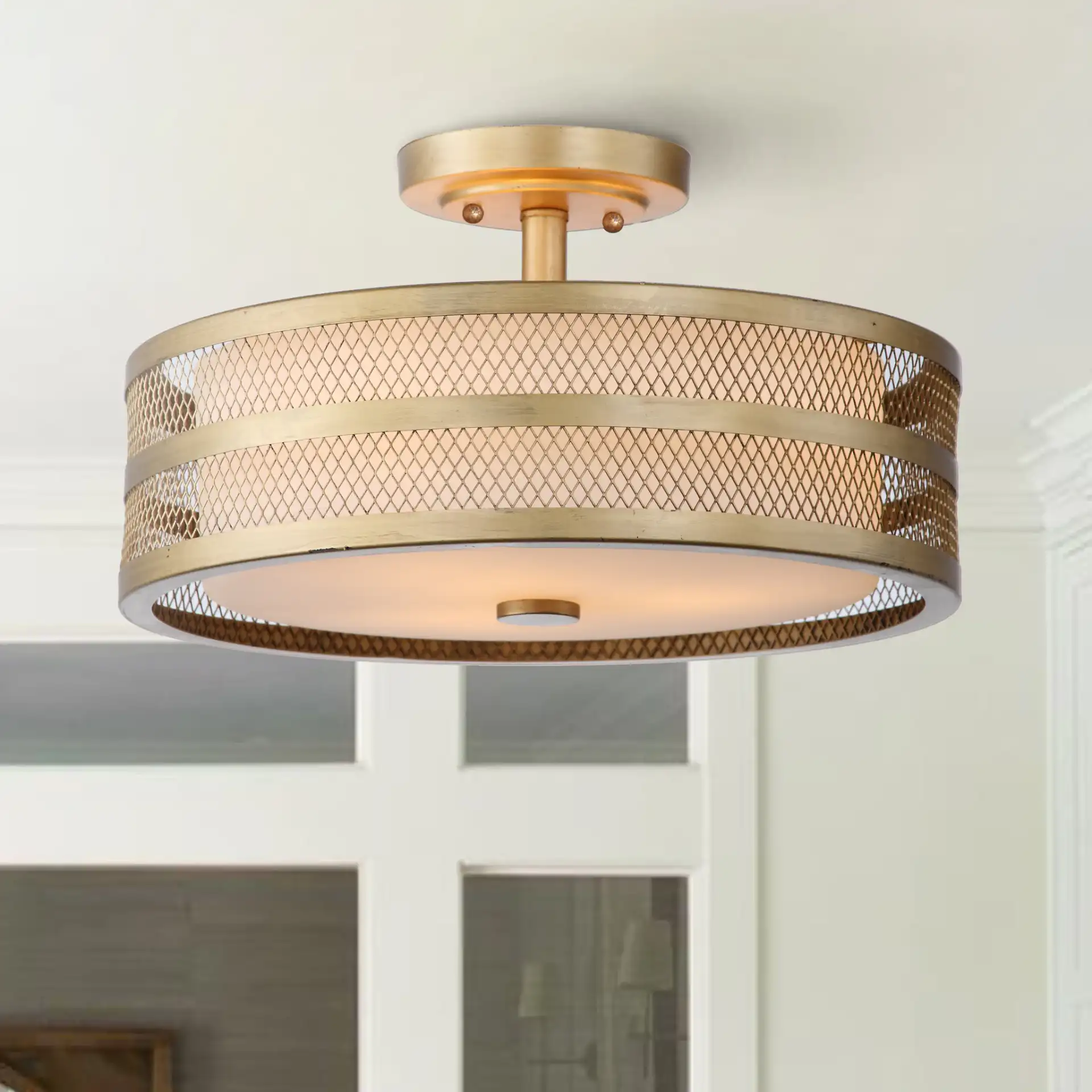Greta Veil Ceiling Light in Chrome in a styled room