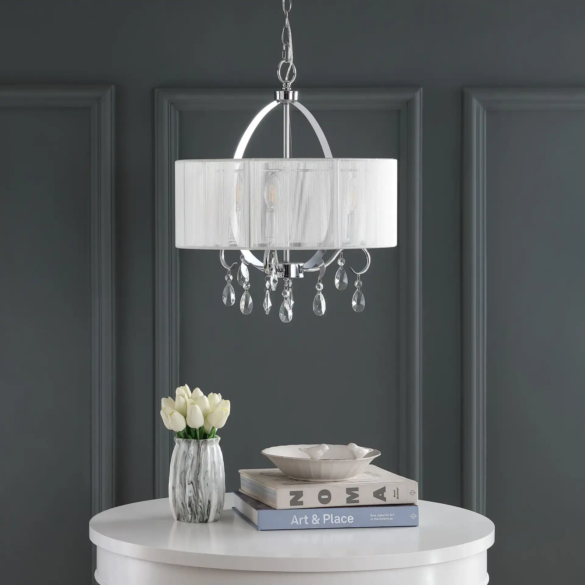New Vienna Chandelier in Chrome in a styled room
