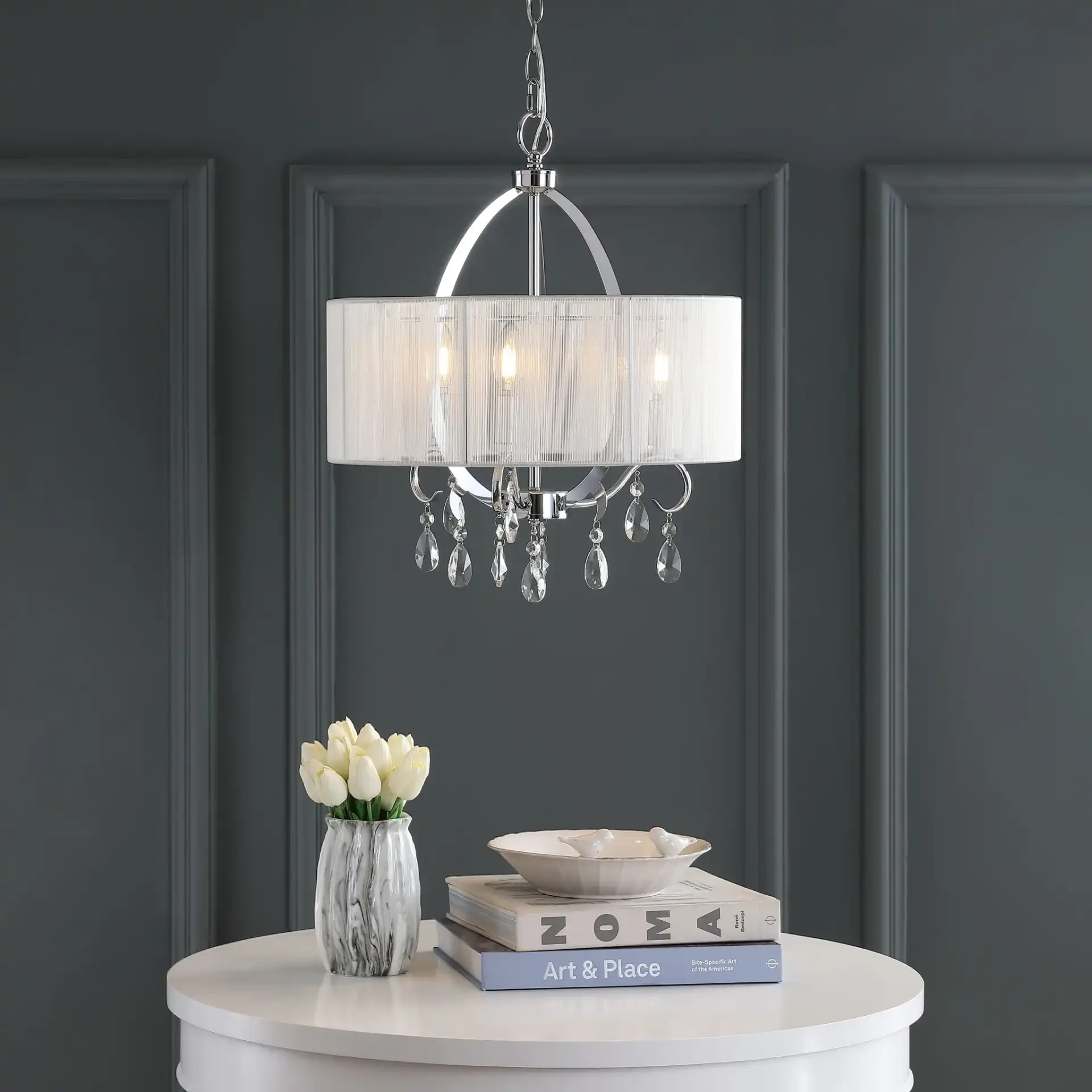 New Vienna Chandelier in Chrome in a styled room