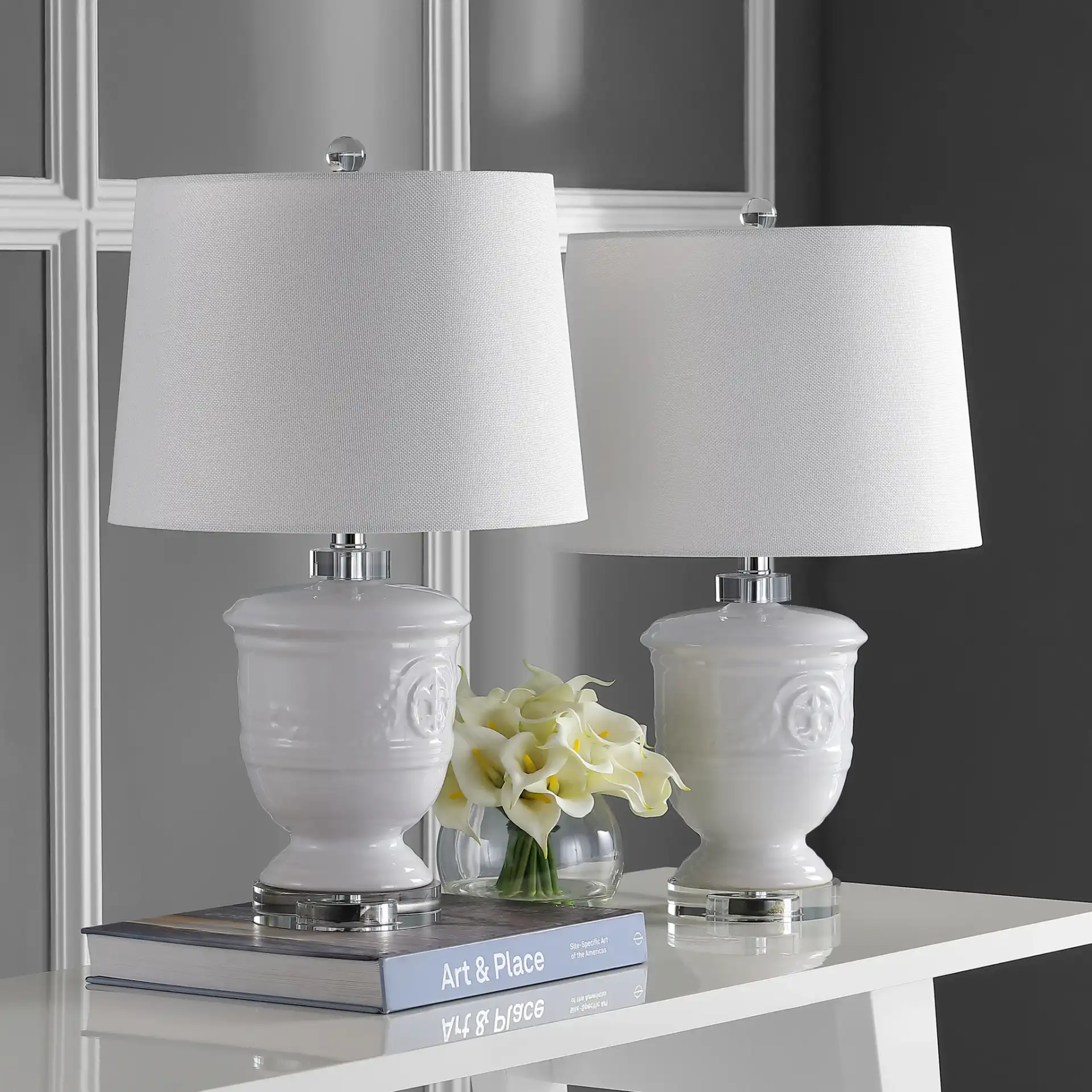 Shoal Table Lamp (Set Of 2) in White in a styled room