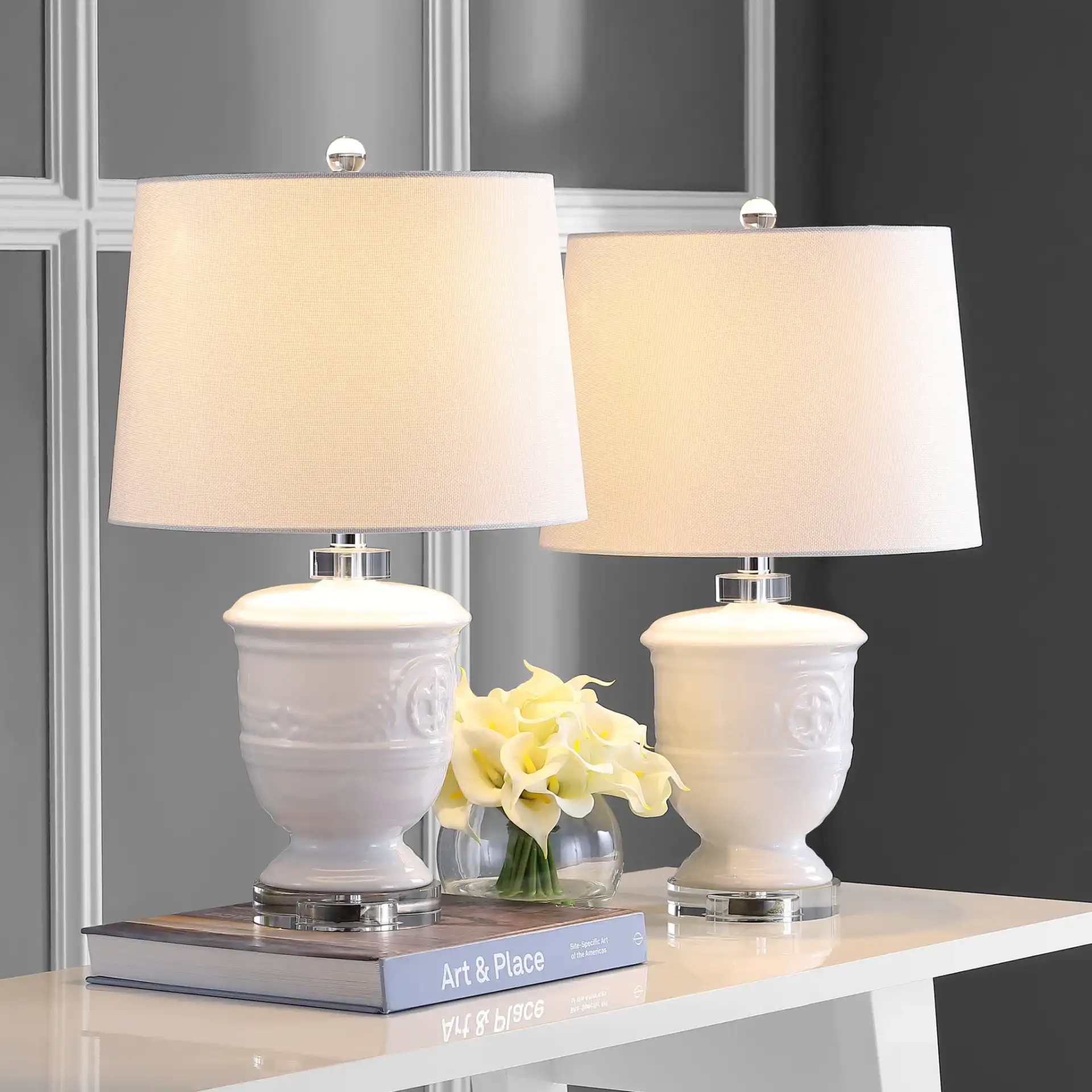 Shoal Table Lamp (Set Of 2) in White in a styled room