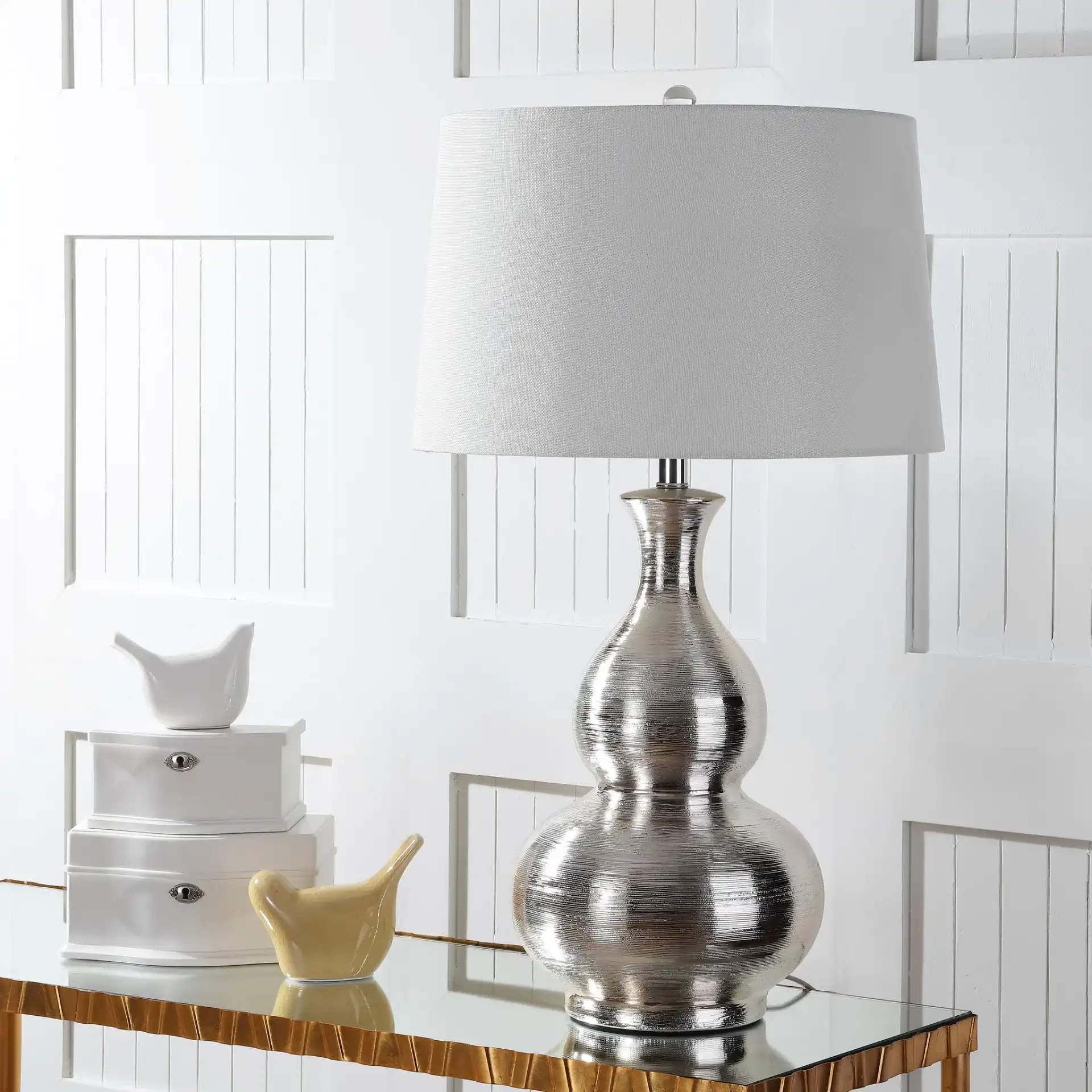 Cahaba Table Lamp in Silver in a styled room