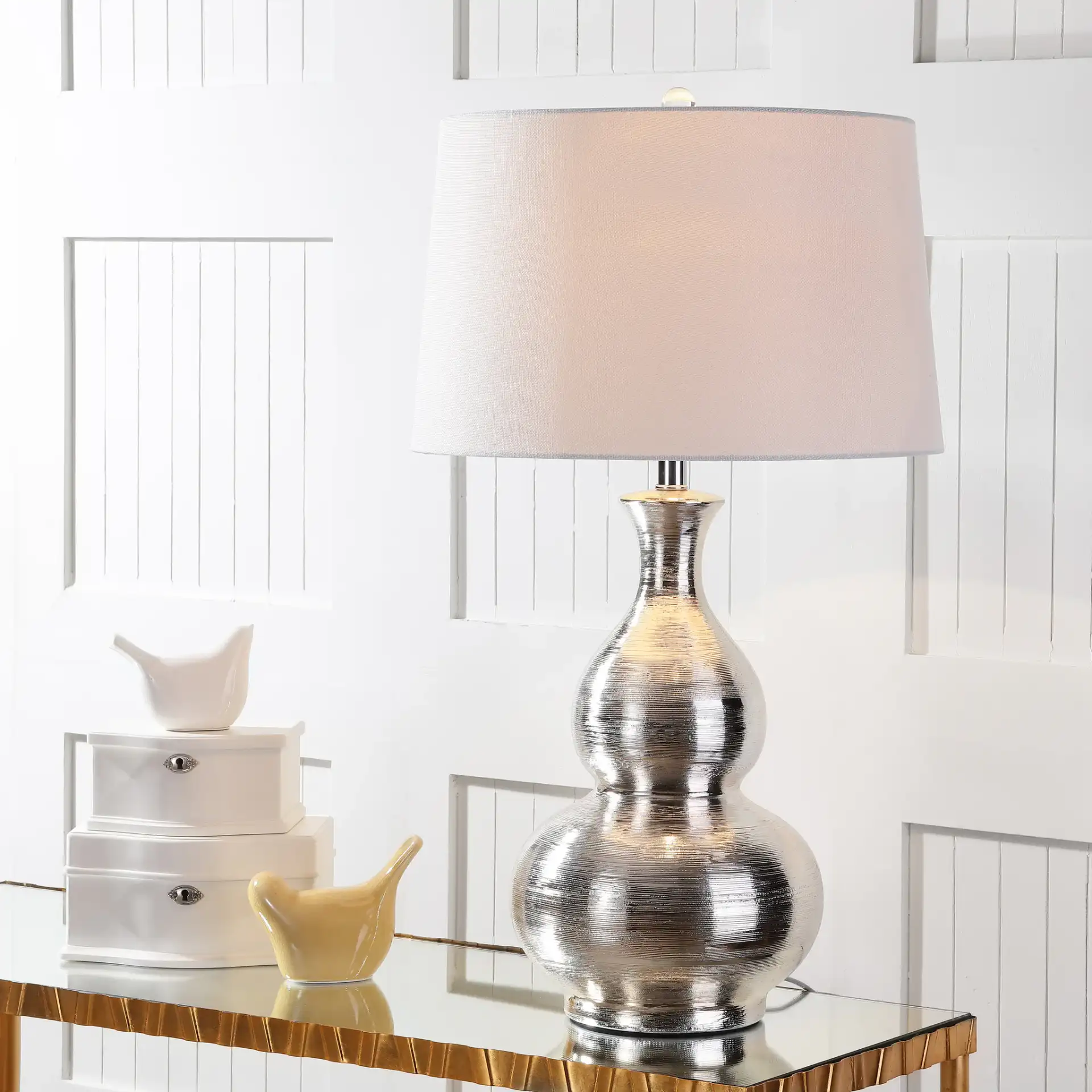 Cahaba Table Lamp in Silver in a styled room