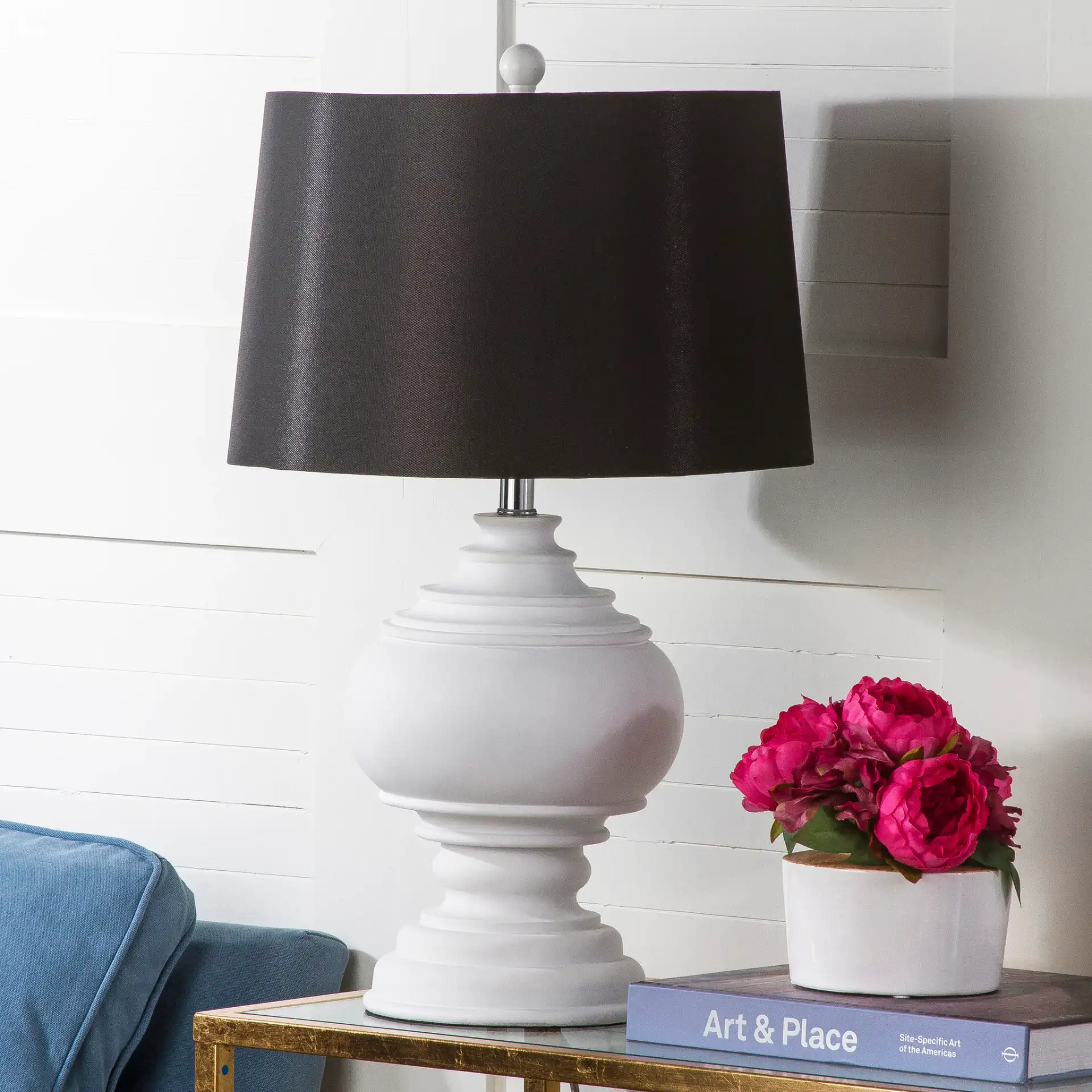 Callaway Table Lamp in Cream / Black in a styled room