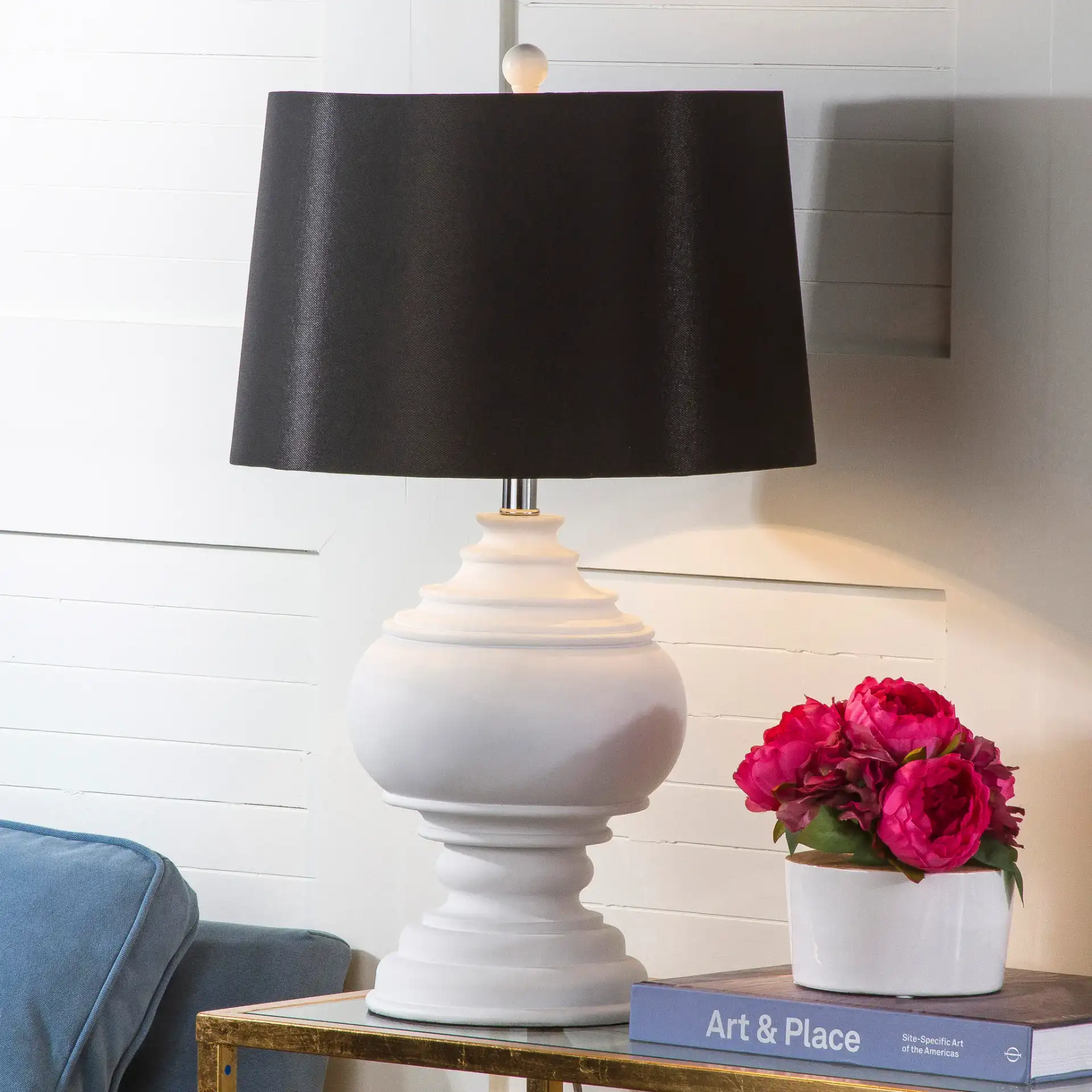 Callaway Table Lamp in Cream / Black in a styled room