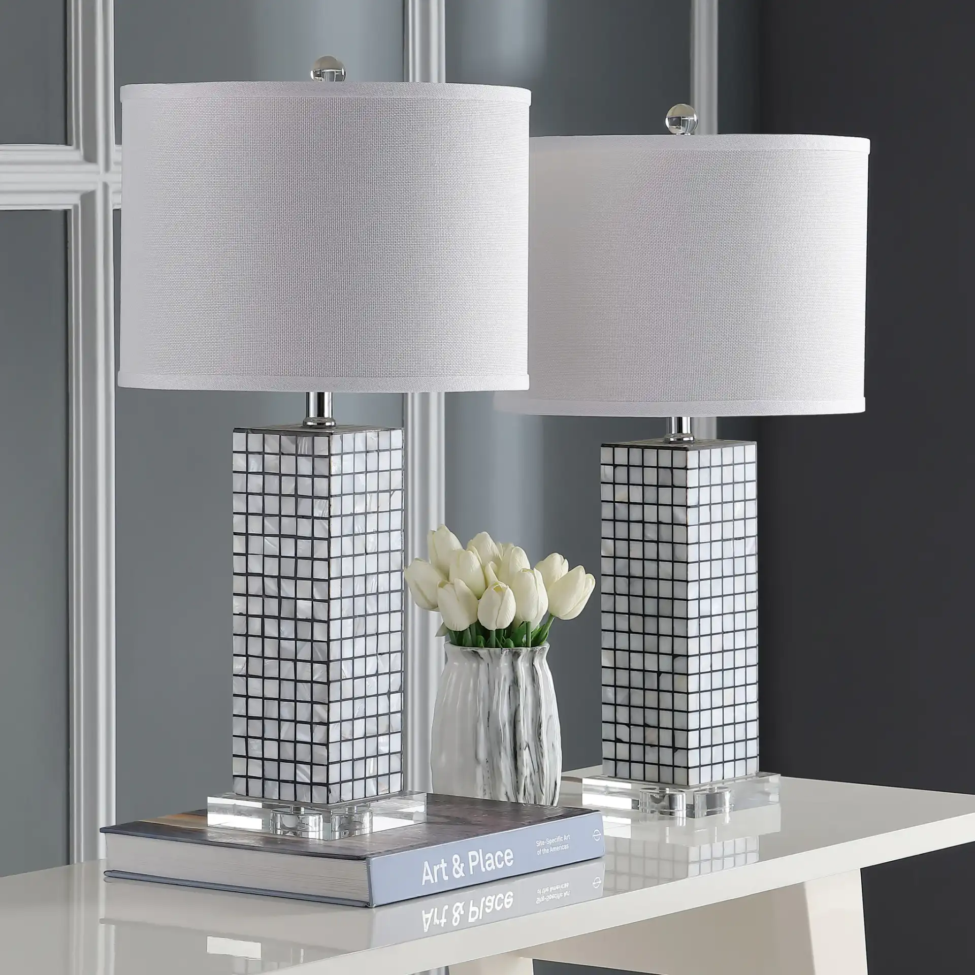 Skagway Table Lamp (Set Of 2) in Black / Shell in a styled room