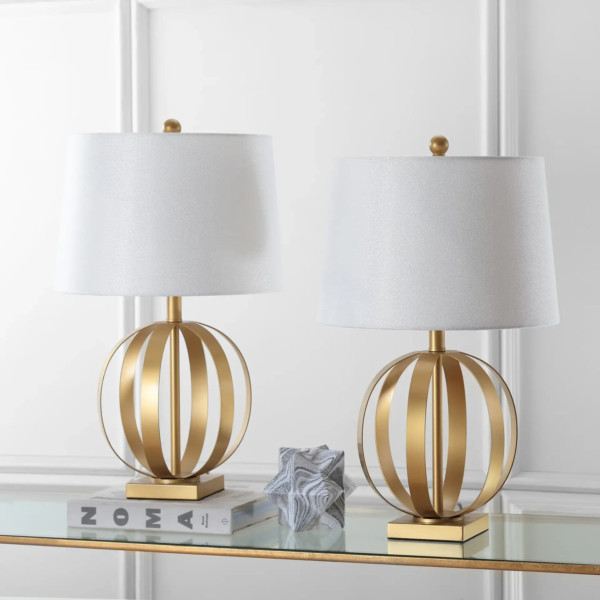 Eugenia Sphere Lamp (Set Of 2) in Gold in a styled room