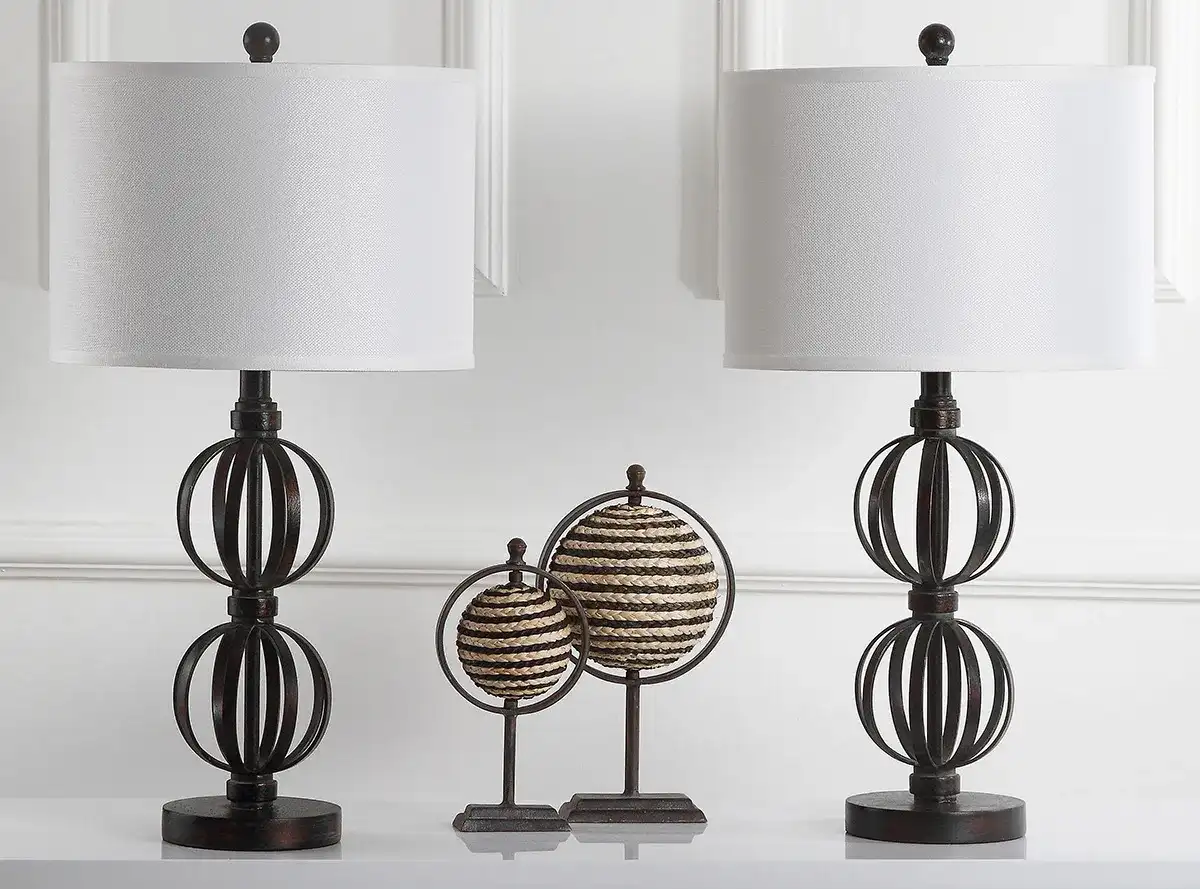 Calista Double Sphere Lamp (Set Of 2) in Oil Rub Bronze in a styled room