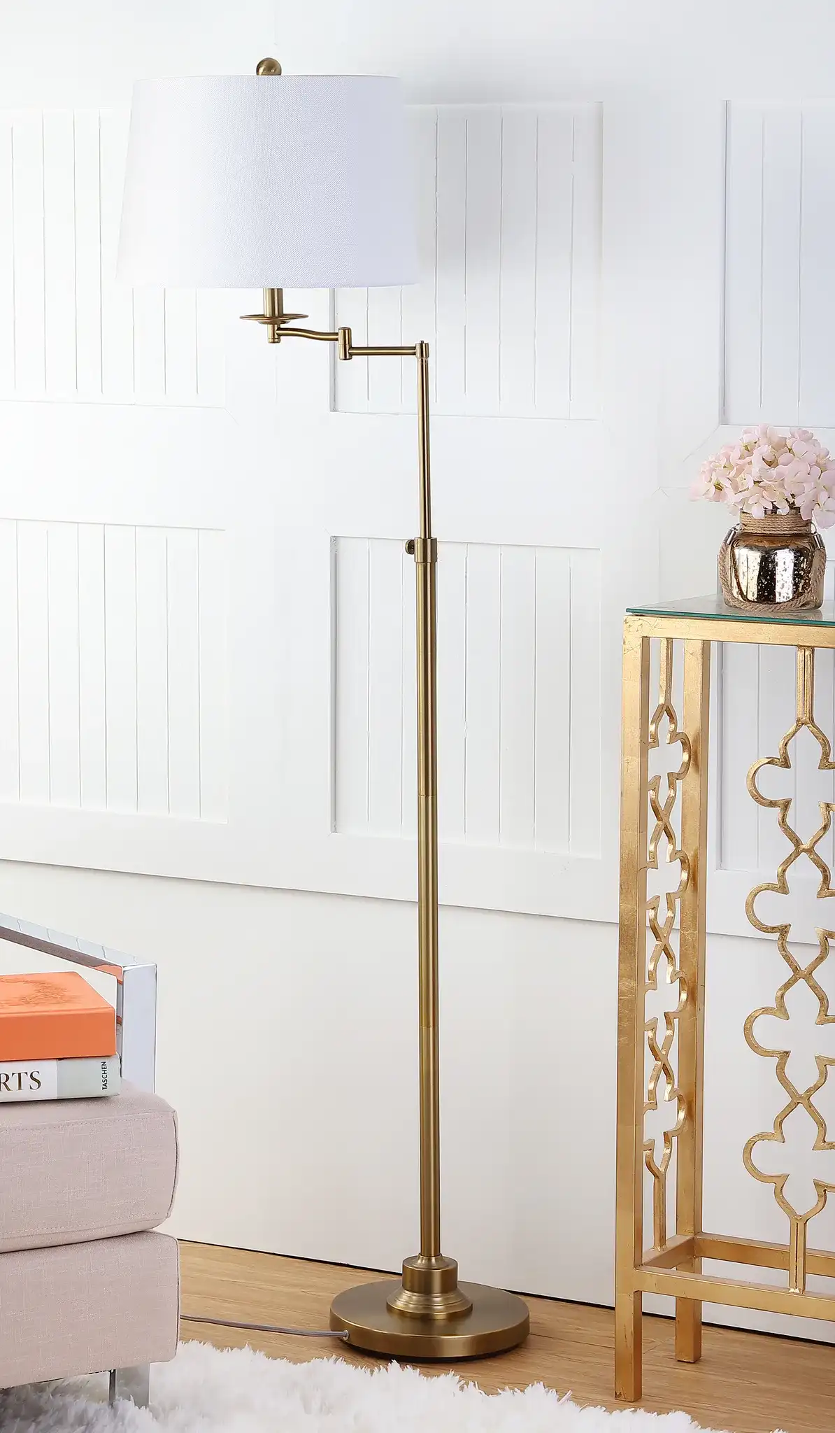 Nadia Floor Lamp in Copper in a styled room
