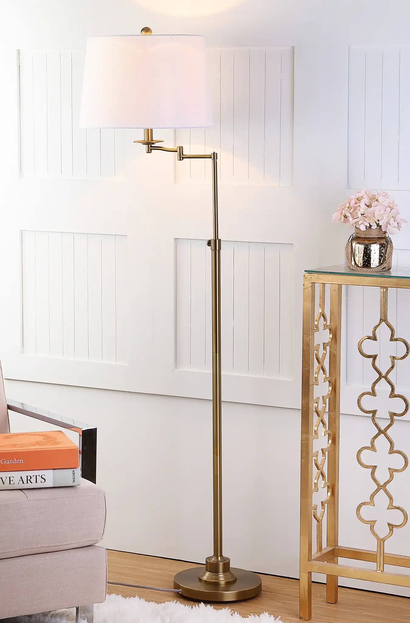 Nadia Floor Lamp in Copper in a styled room