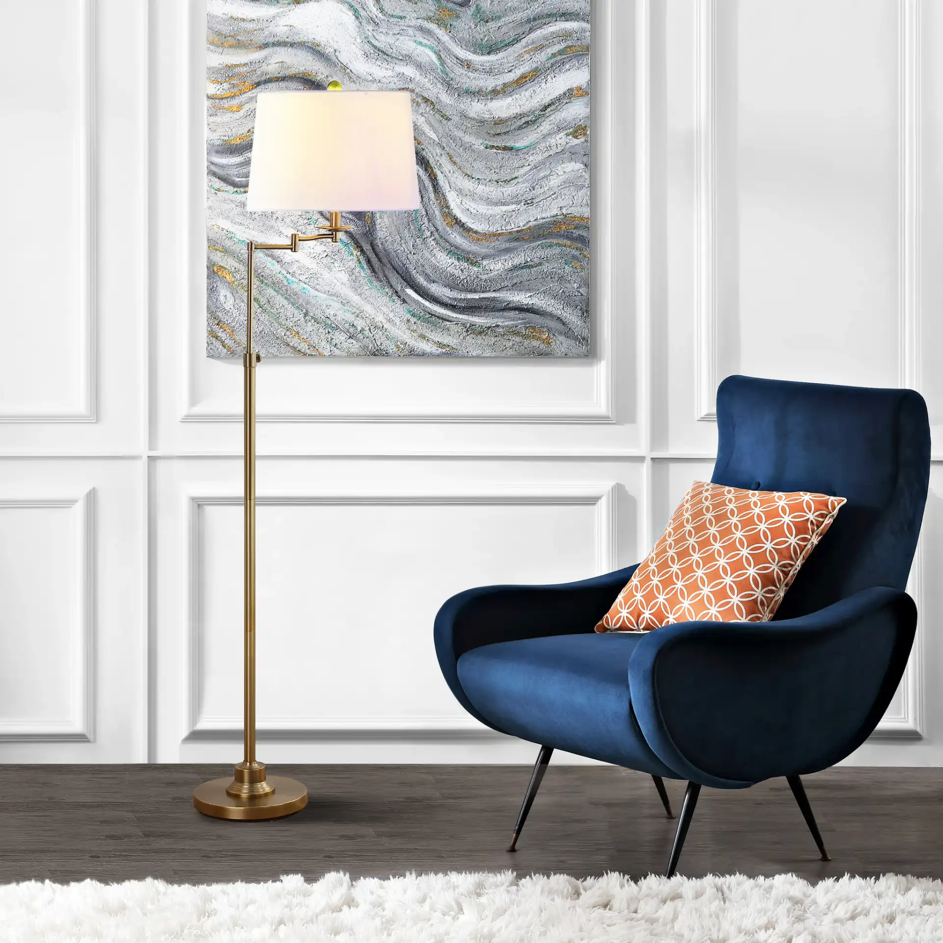 Nadia Floor Lamp in Copper in a styled room