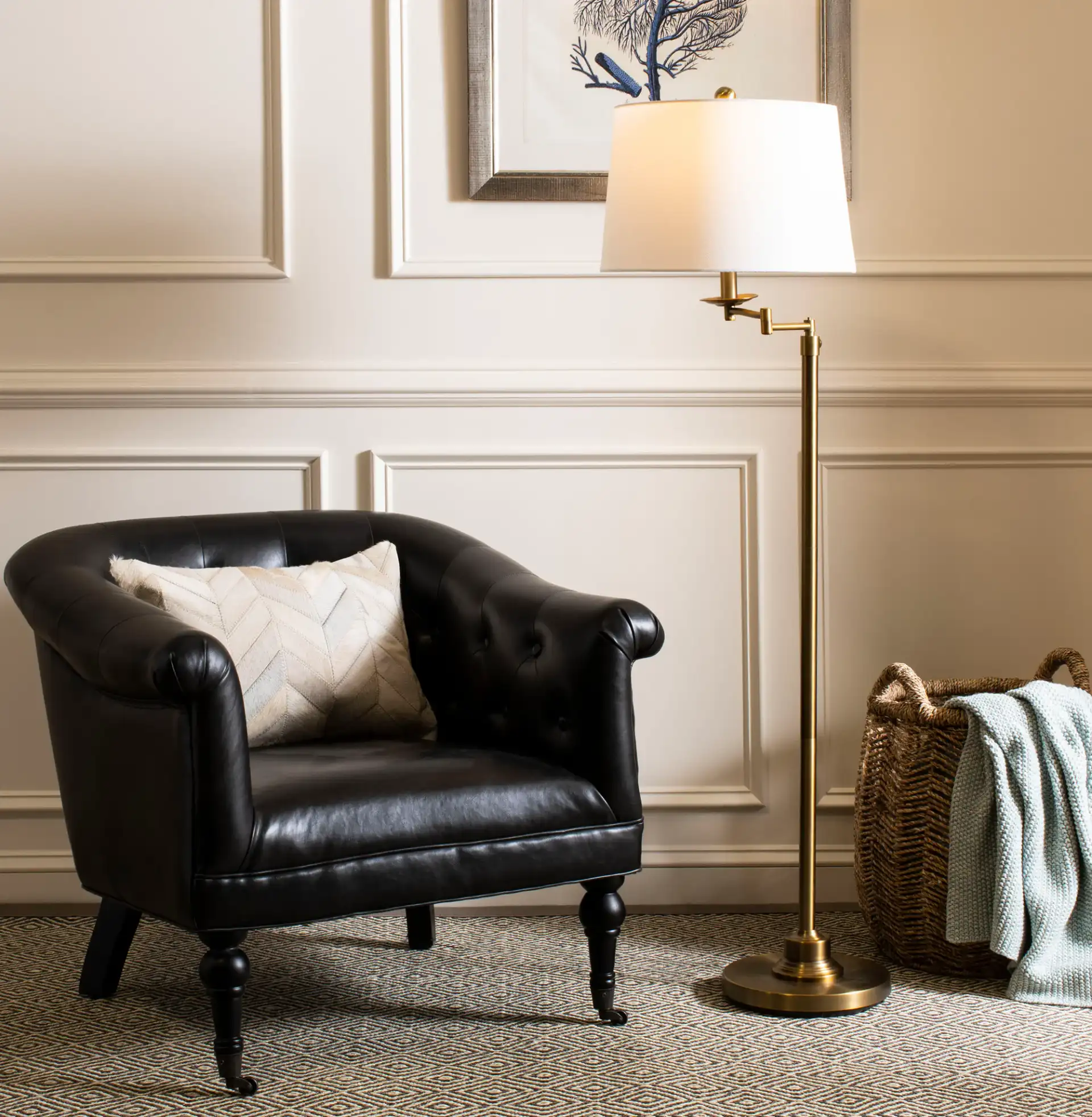 Nadia Floor Lamp in Copper in a styled room