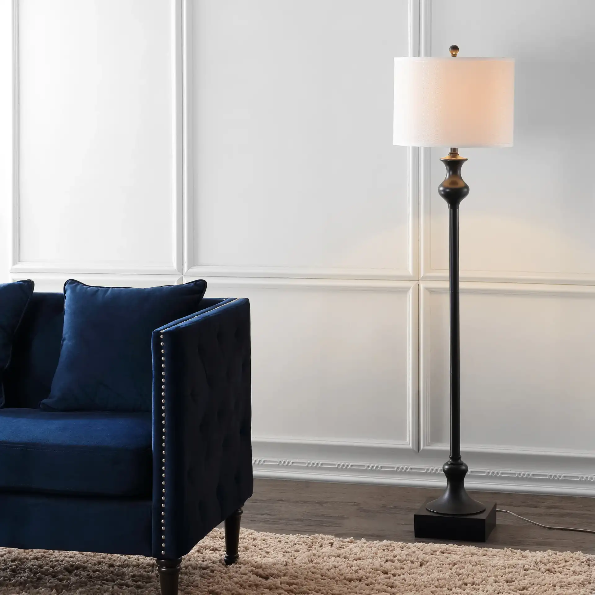 Brewster Floor Lamp in Oil Rubbed Bronze (Black) in a styled room