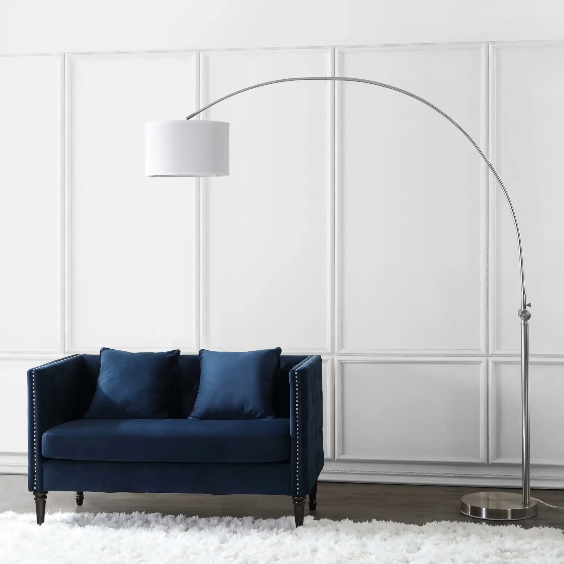 Ascella Arc Floor Lamp in Nickel in a styled room