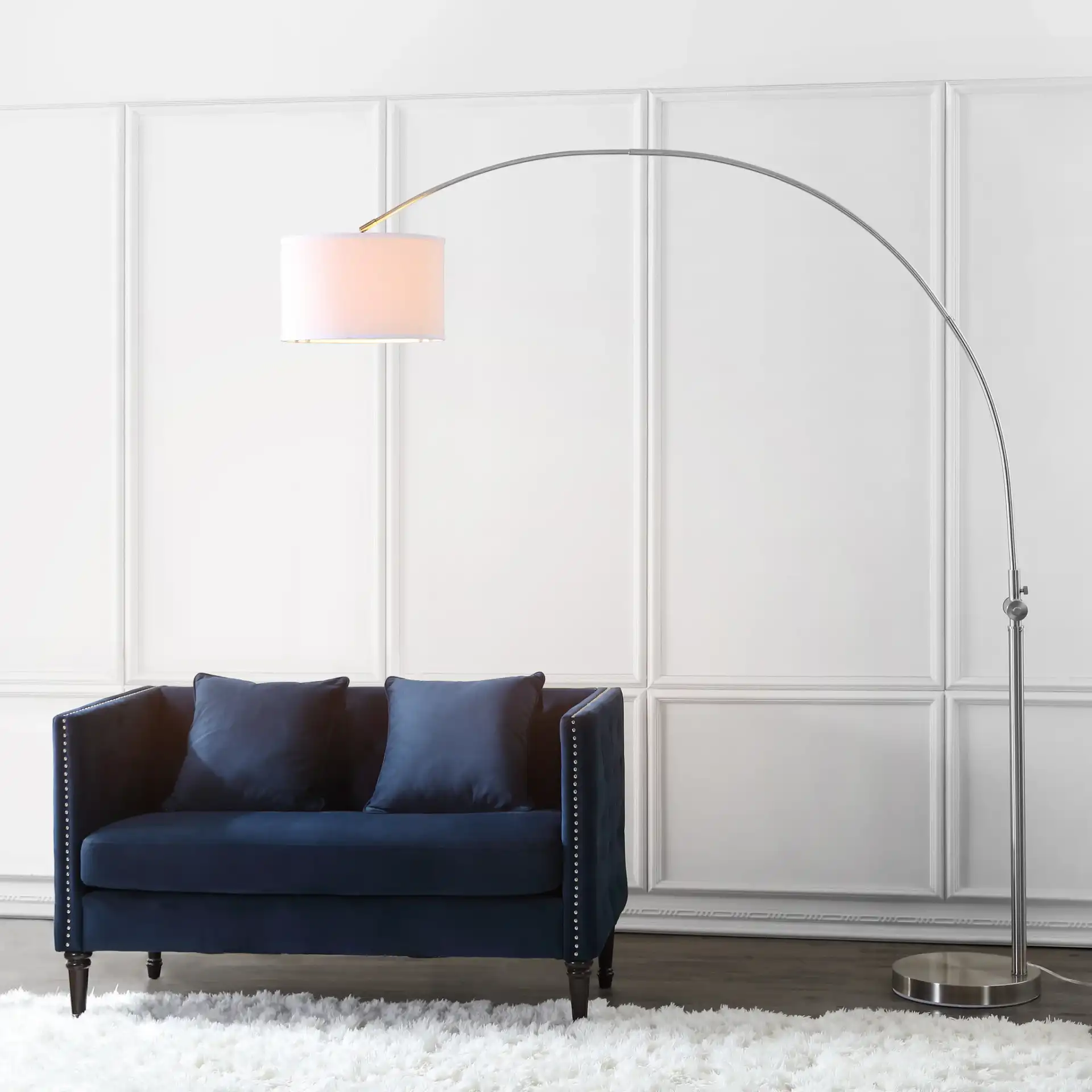 Ascella Arc Floor Lamp in Nickel in a styled room