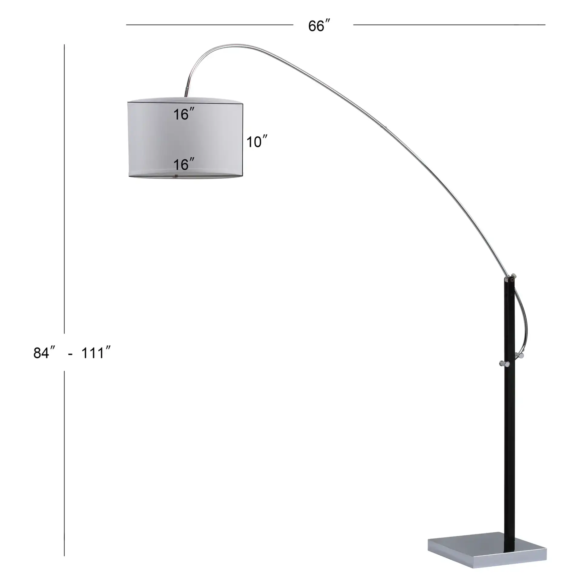 Lyra Arc Floor Lamp in Chrome, detail view