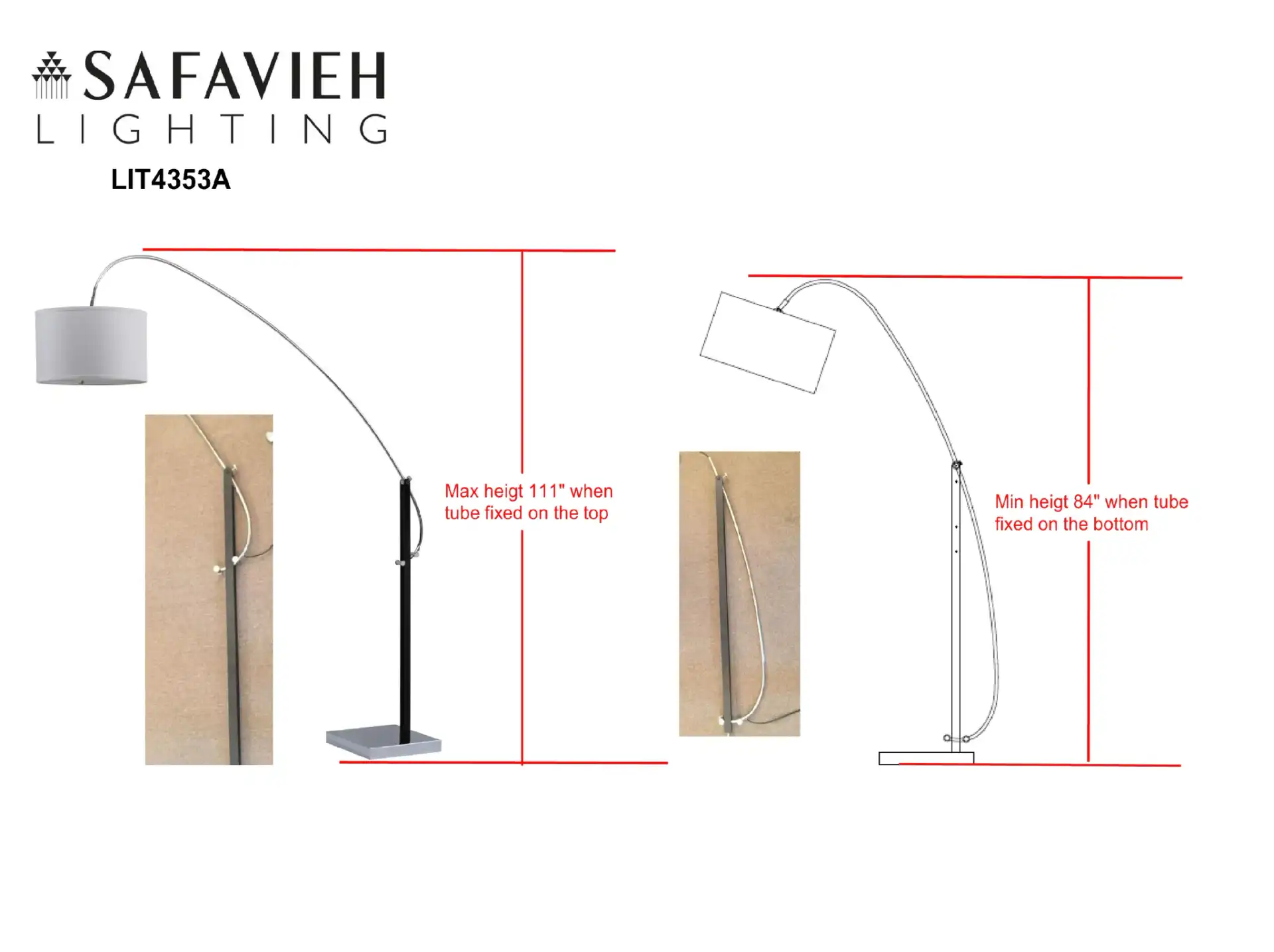 Lyra Arc Floor Lamp in Chrome, detail view