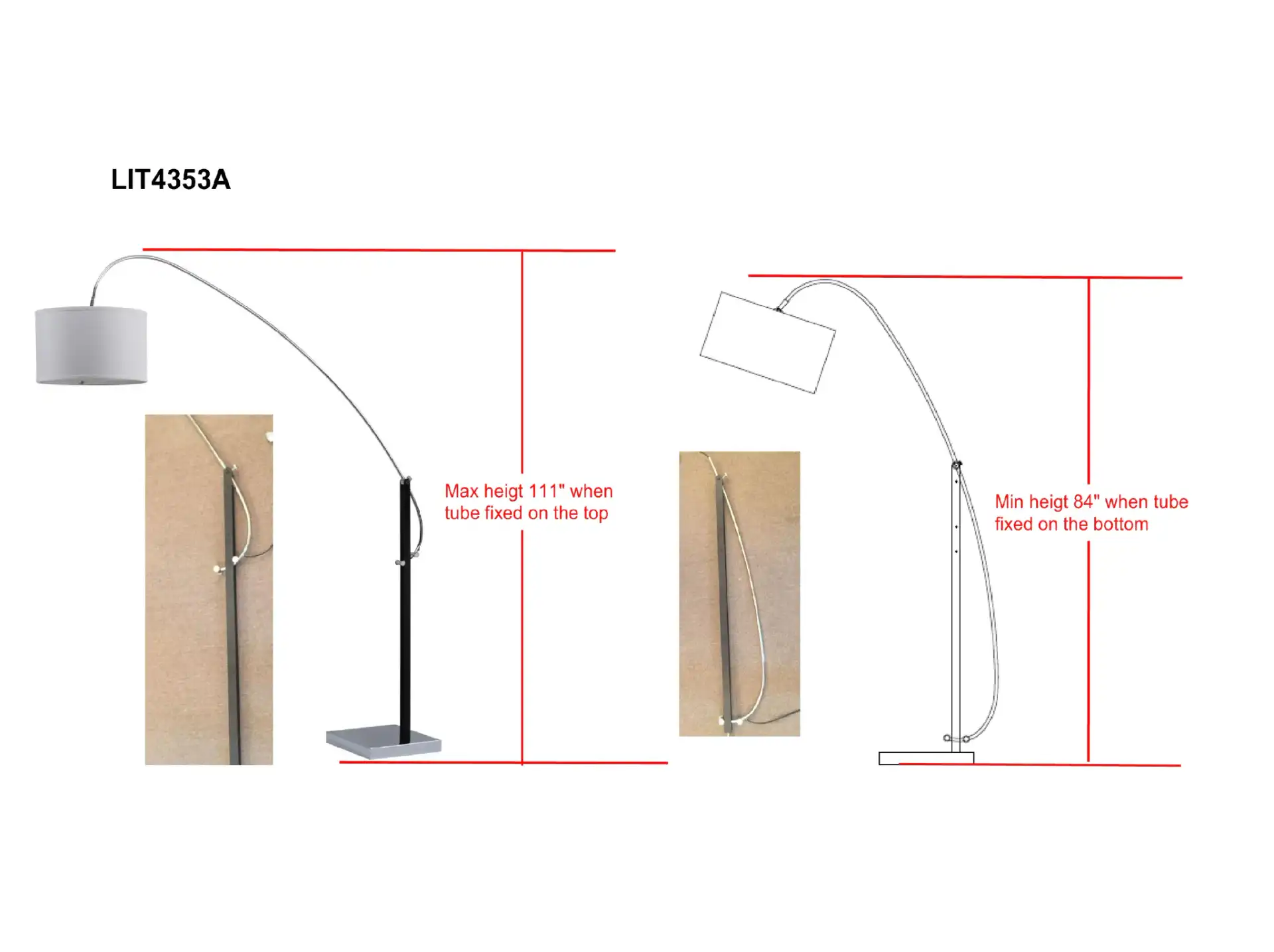 Lyra Arc Floor Lamp in Chrome, detail view