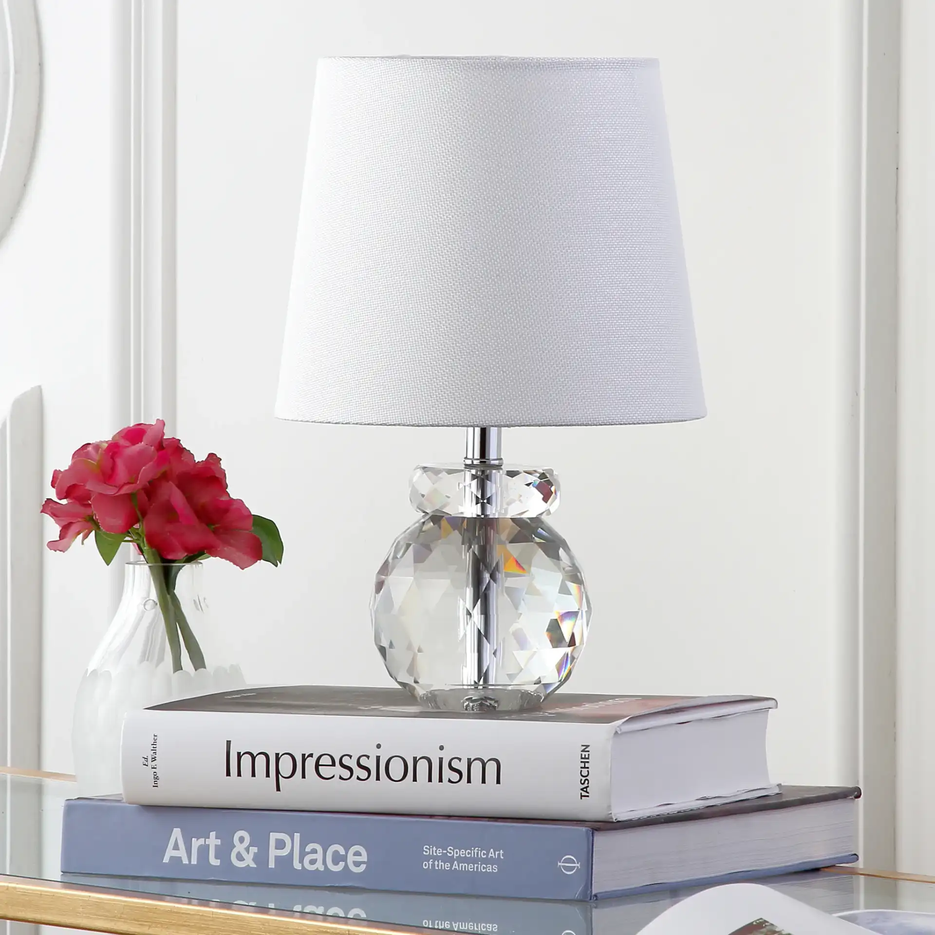 Eunice Table Lamp in Clear / Off-White in a styled room