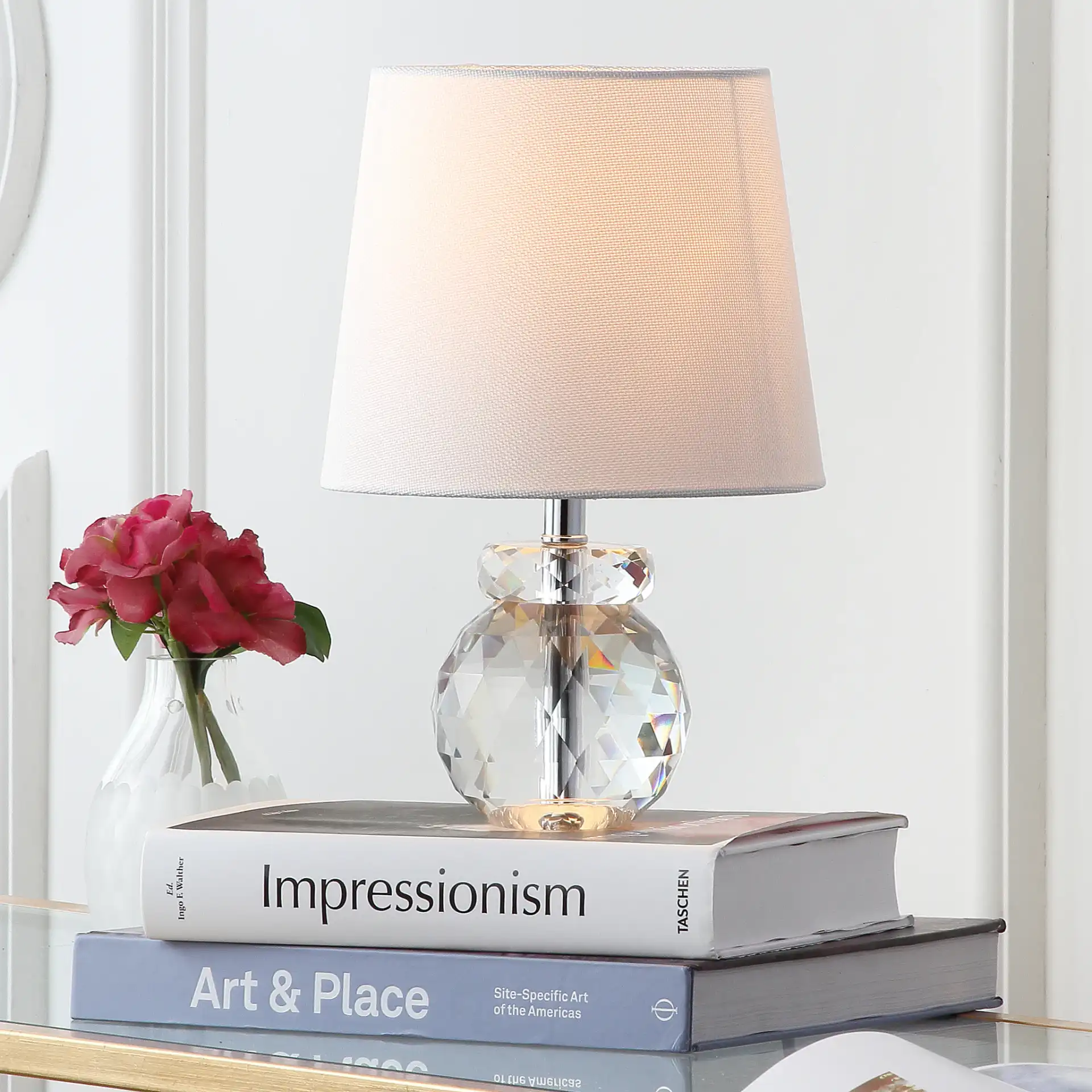Eunice Table Lamp in Clear / Off-White in a styled room