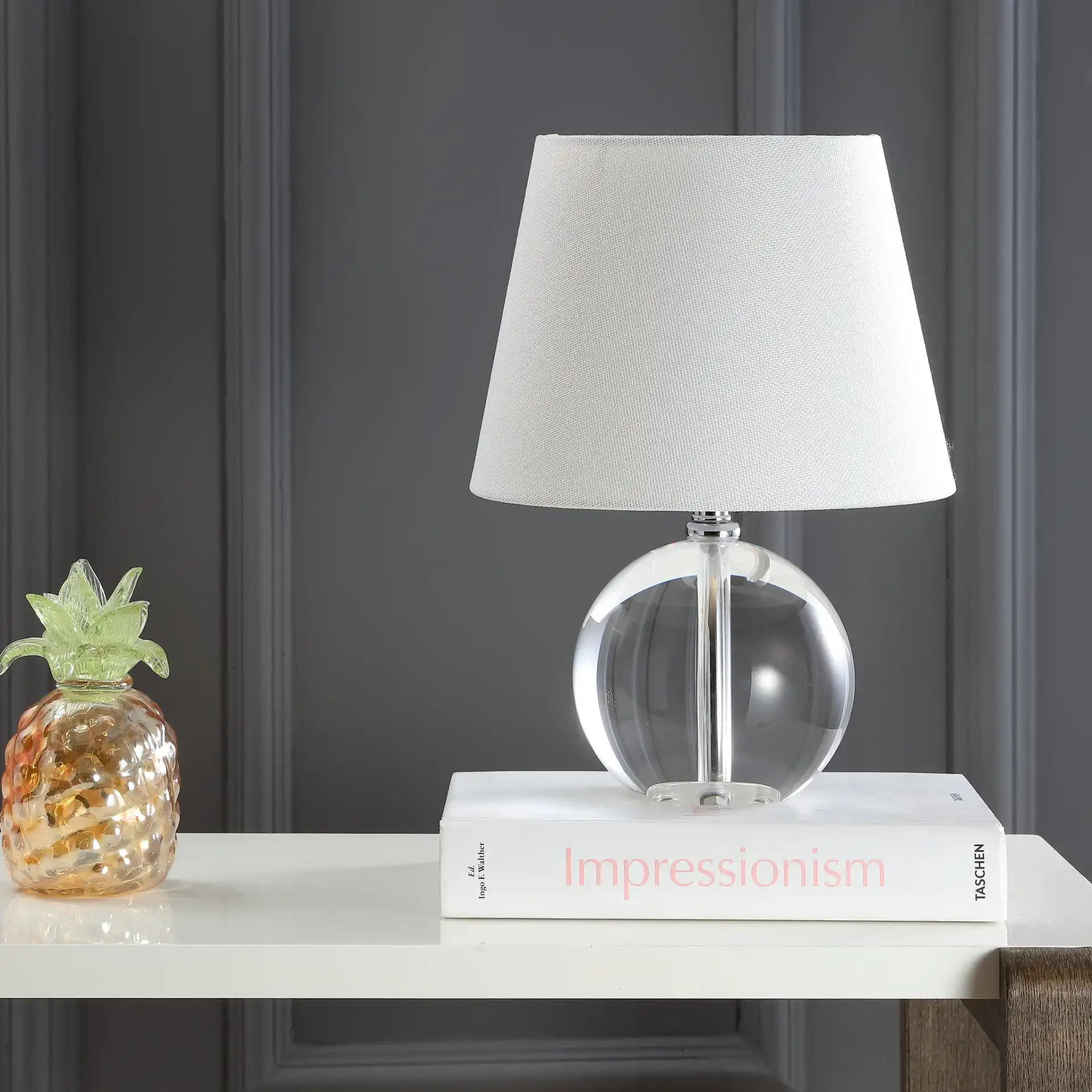 Mable Table Lamp in Clear / Off-White in a styled room