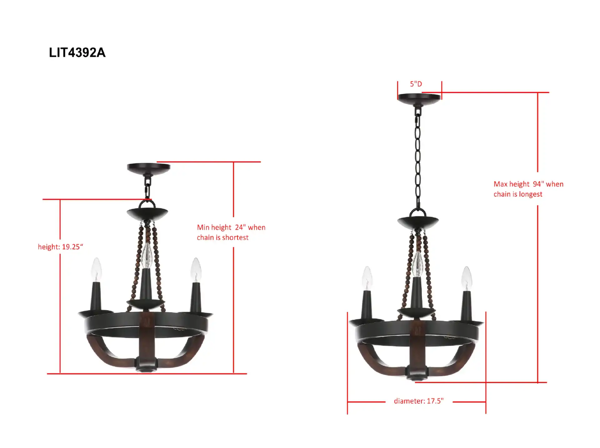 Lucero Chandelier in Black, detail view