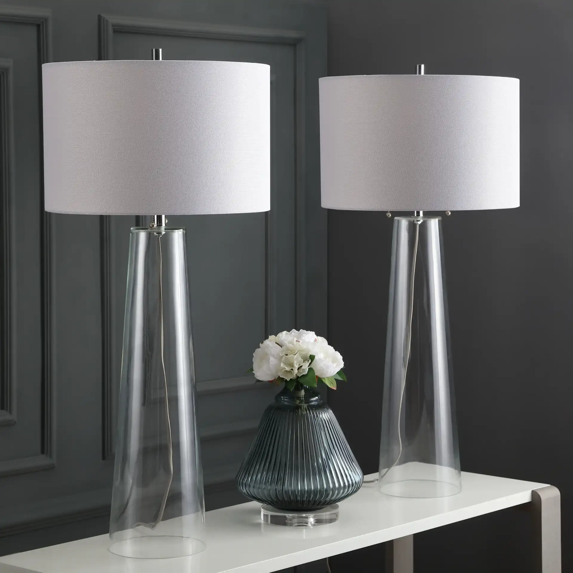 Myrtle Table Lamp (Set Of 2) in Clear / Off White in a styled room
