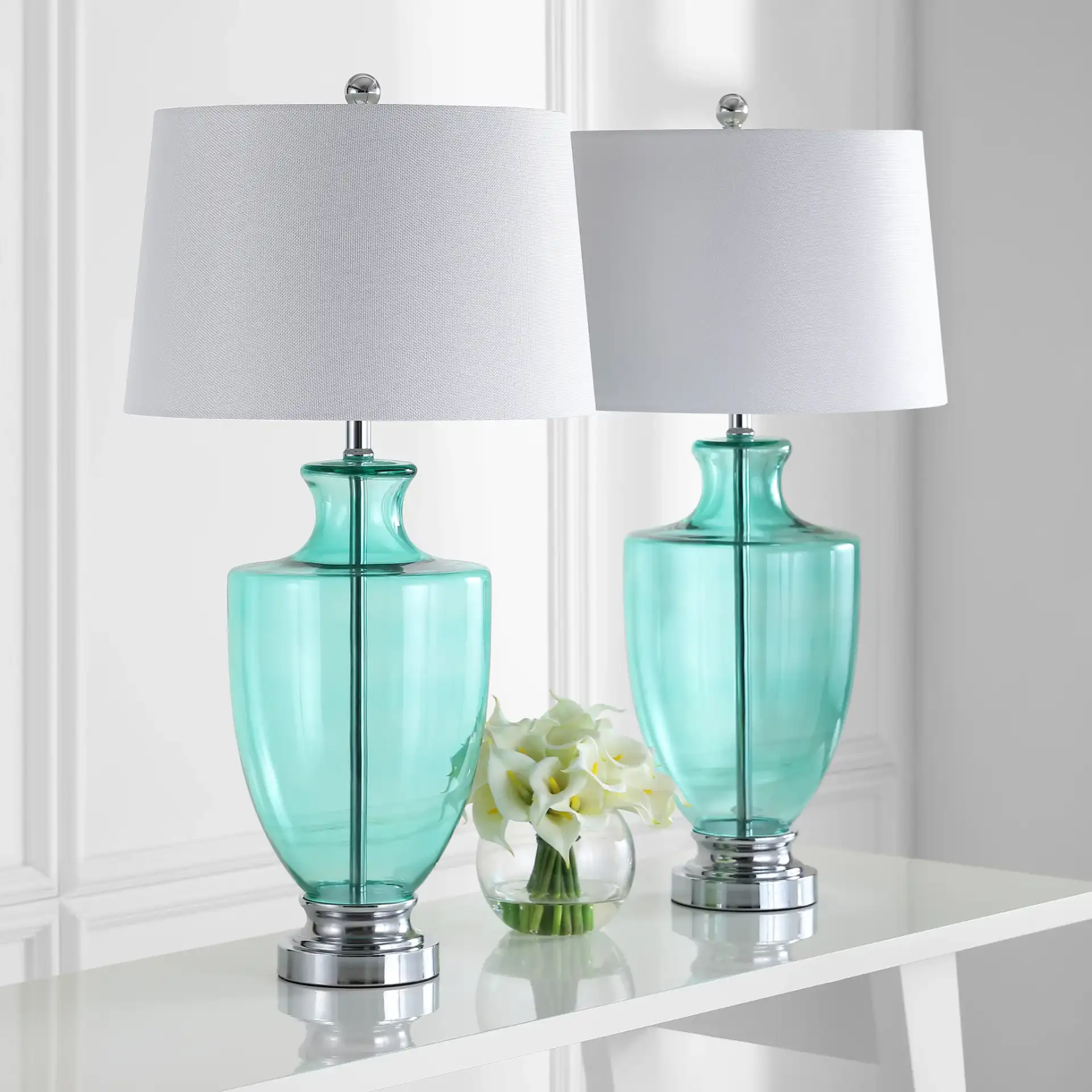 Desiree Table Lamp (Set Of 2) in Seafoam in a styled room