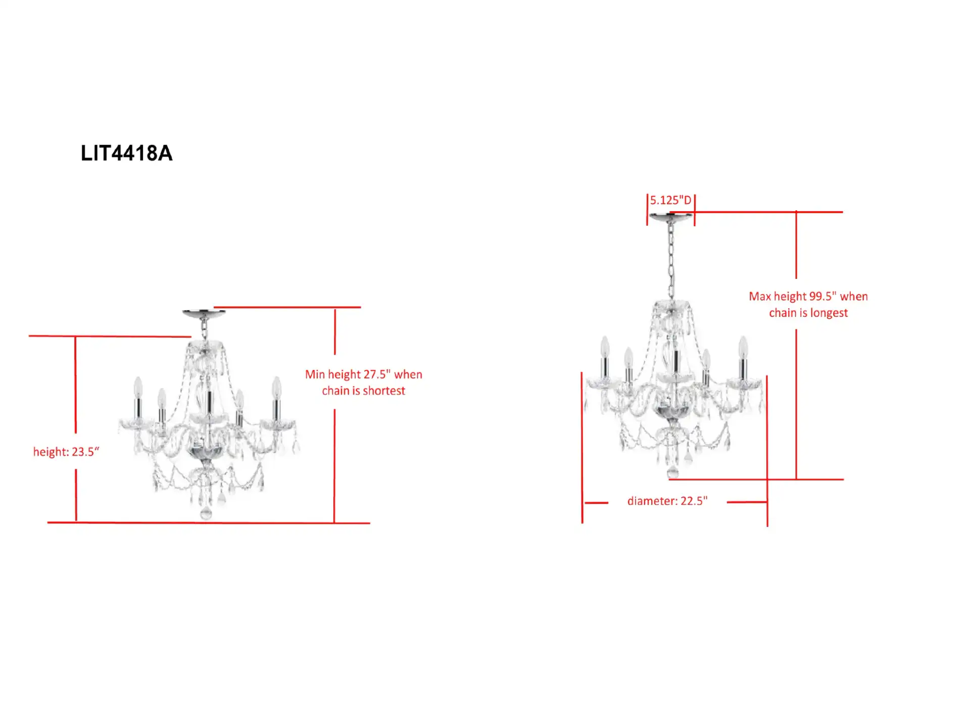 Jingle Chandelier in Clear, detail view