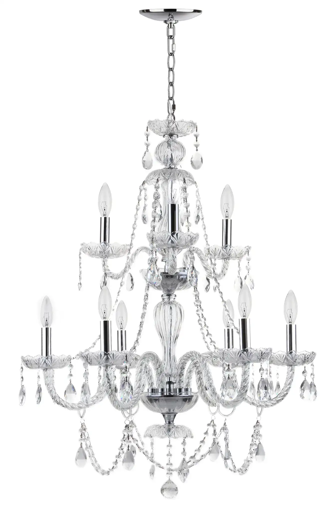 Aura Chandelier in Clear / Chrome, detail view