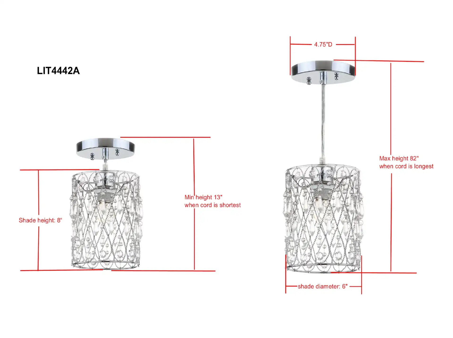 Vega Chandelier in Clear / Chrome, detail view