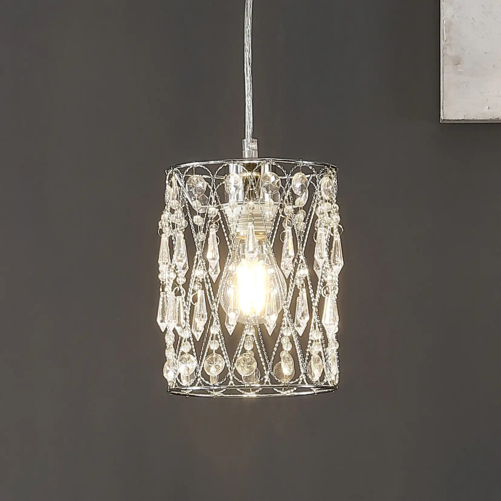 Vega Chandelier in Clear / Chrome in a styled room