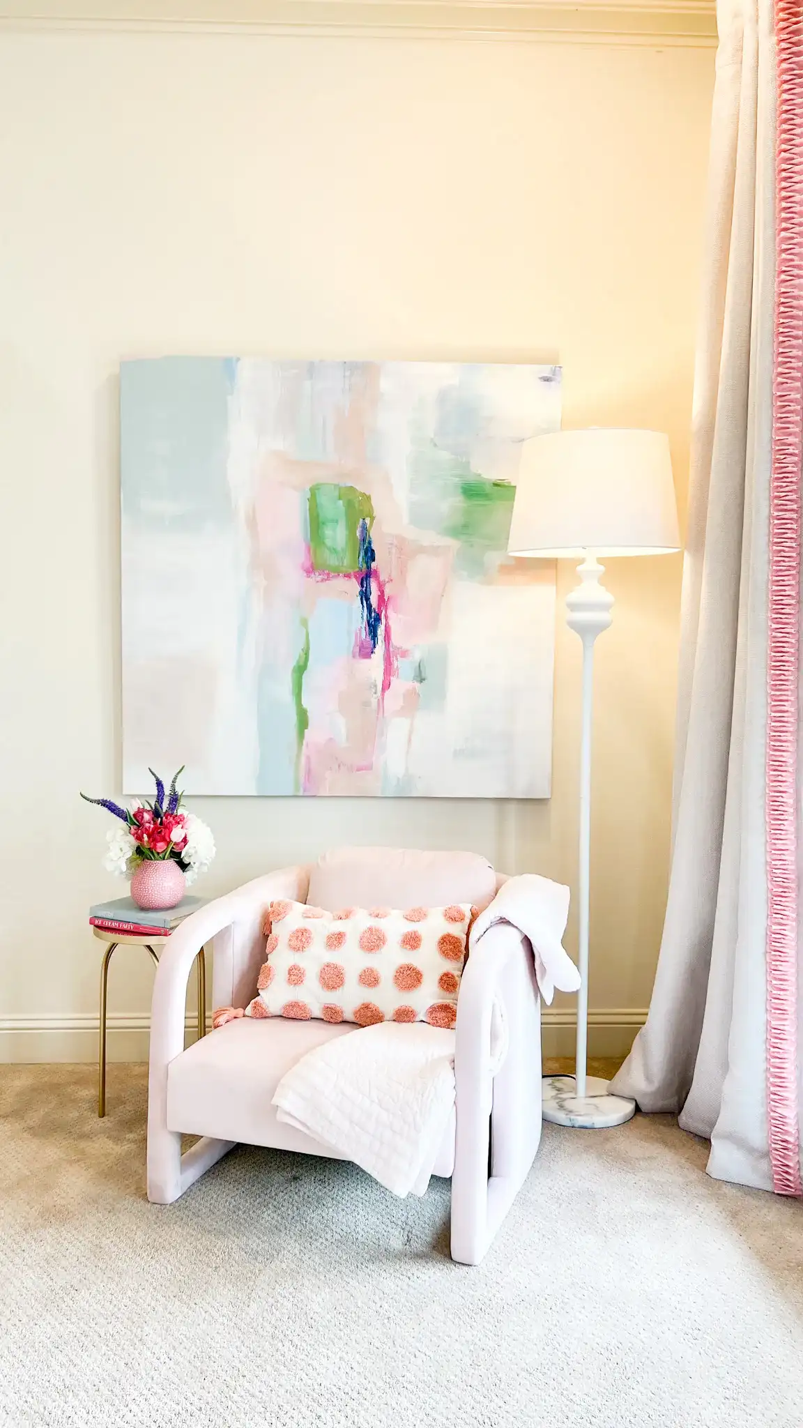 Torc Floor Lamp in White in a styled room