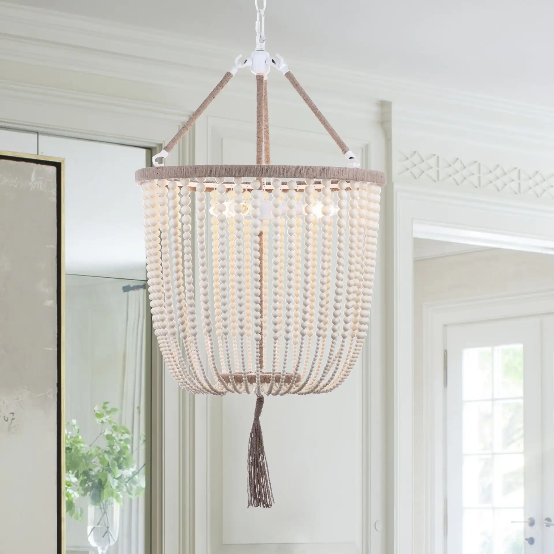 Angie Beads Pendant Lamp in Cream in a styled room