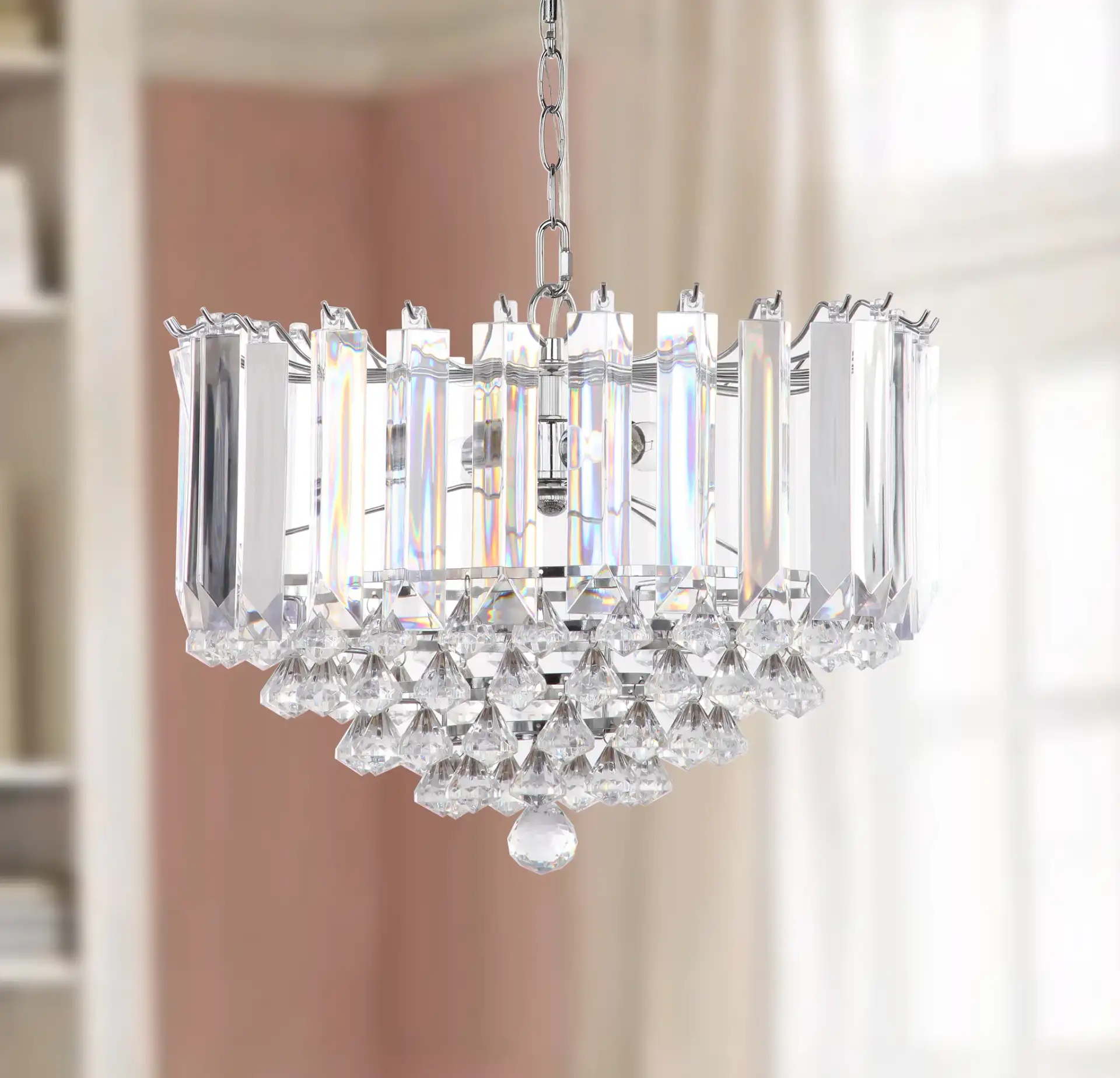 Hampton Pendant Lamp in Chrome / Clear in a styled room