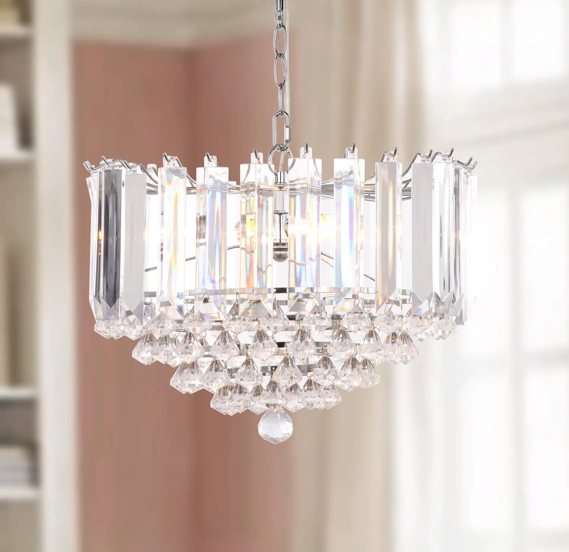 Hampton Pendant Lamp in Chrome / Clear in a styled room
