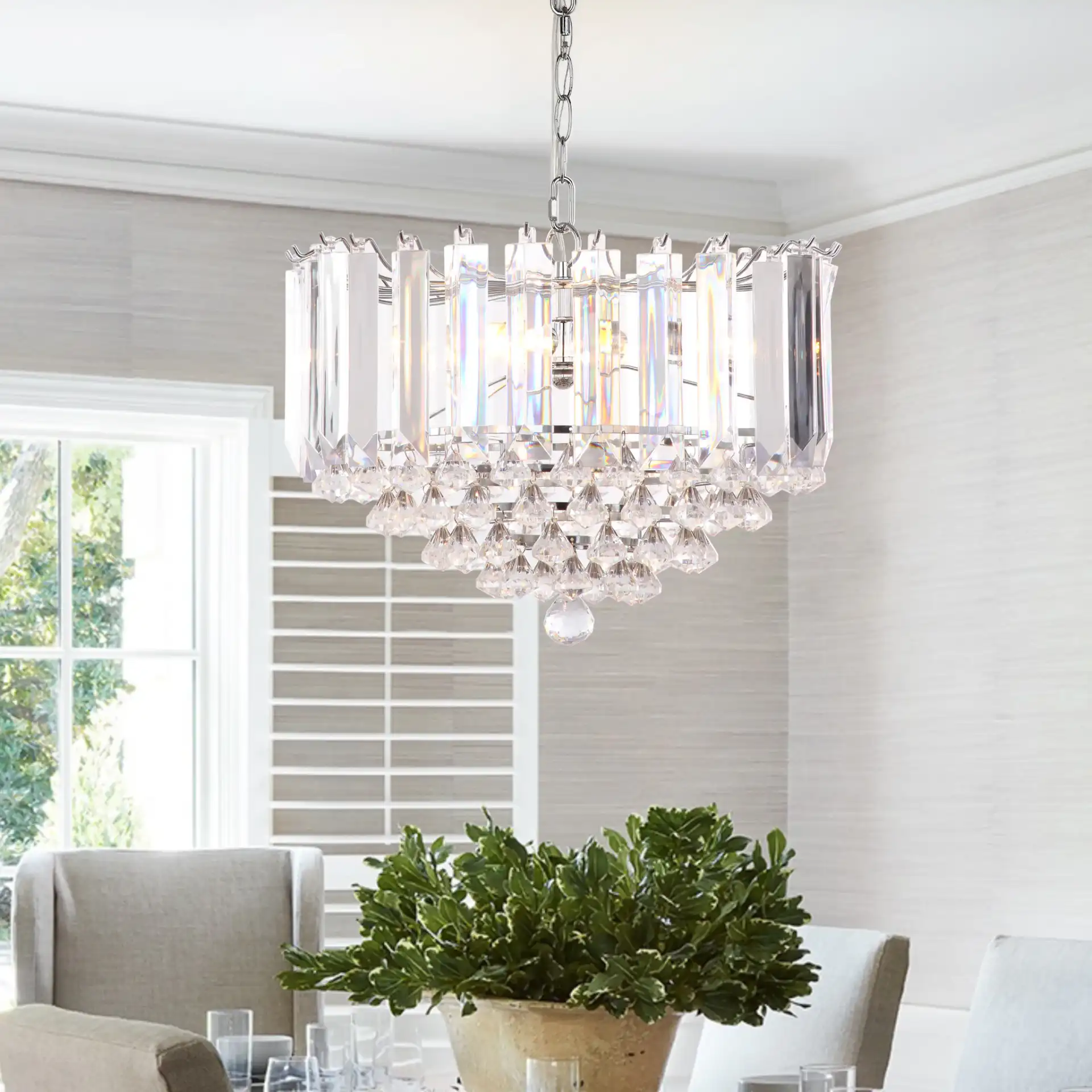 Hampton Pendant Lamp in Chrome / Clear in a styled room