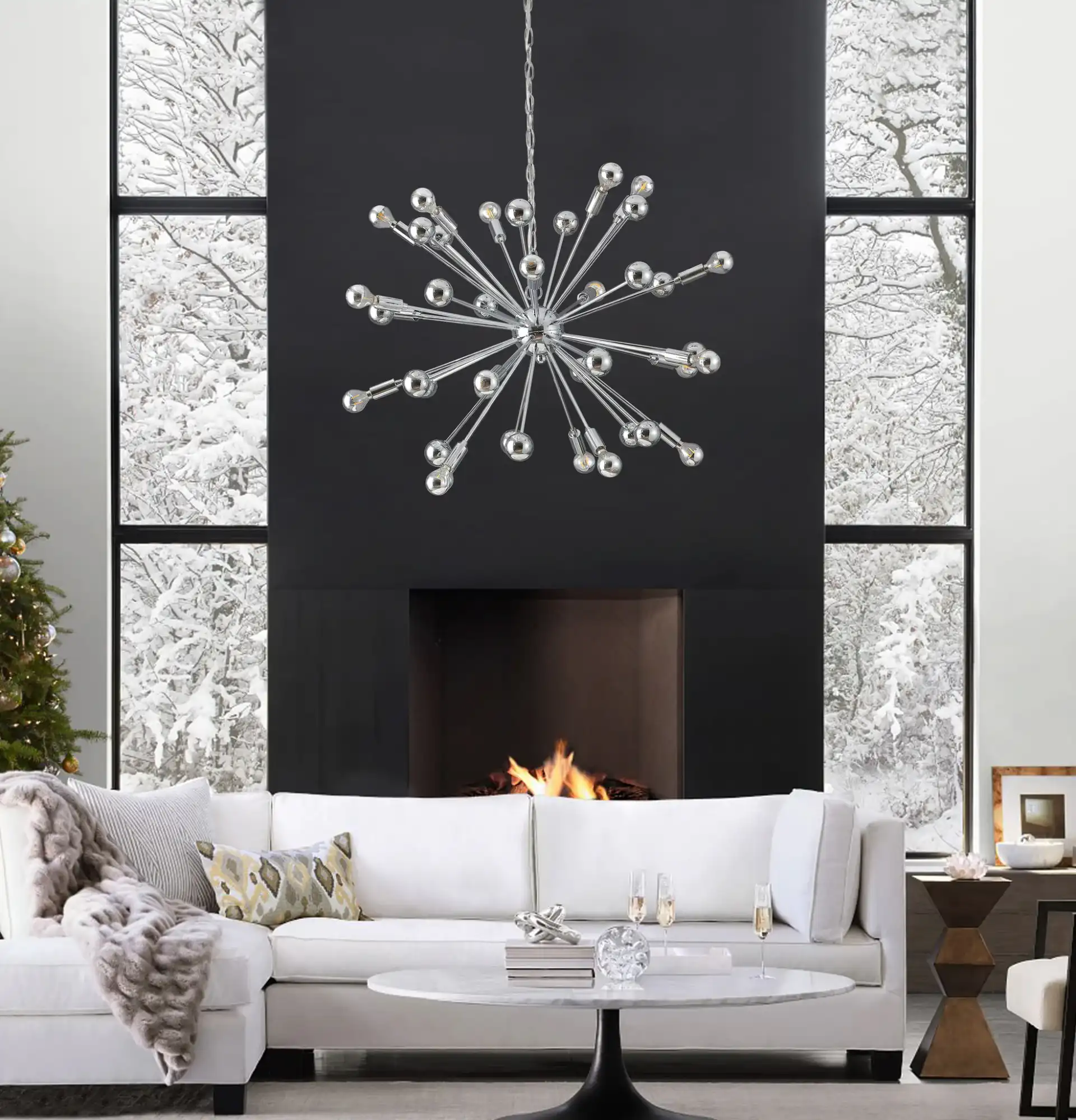 Starburst Sputnik Pendant Lamp in Chrome, detail view