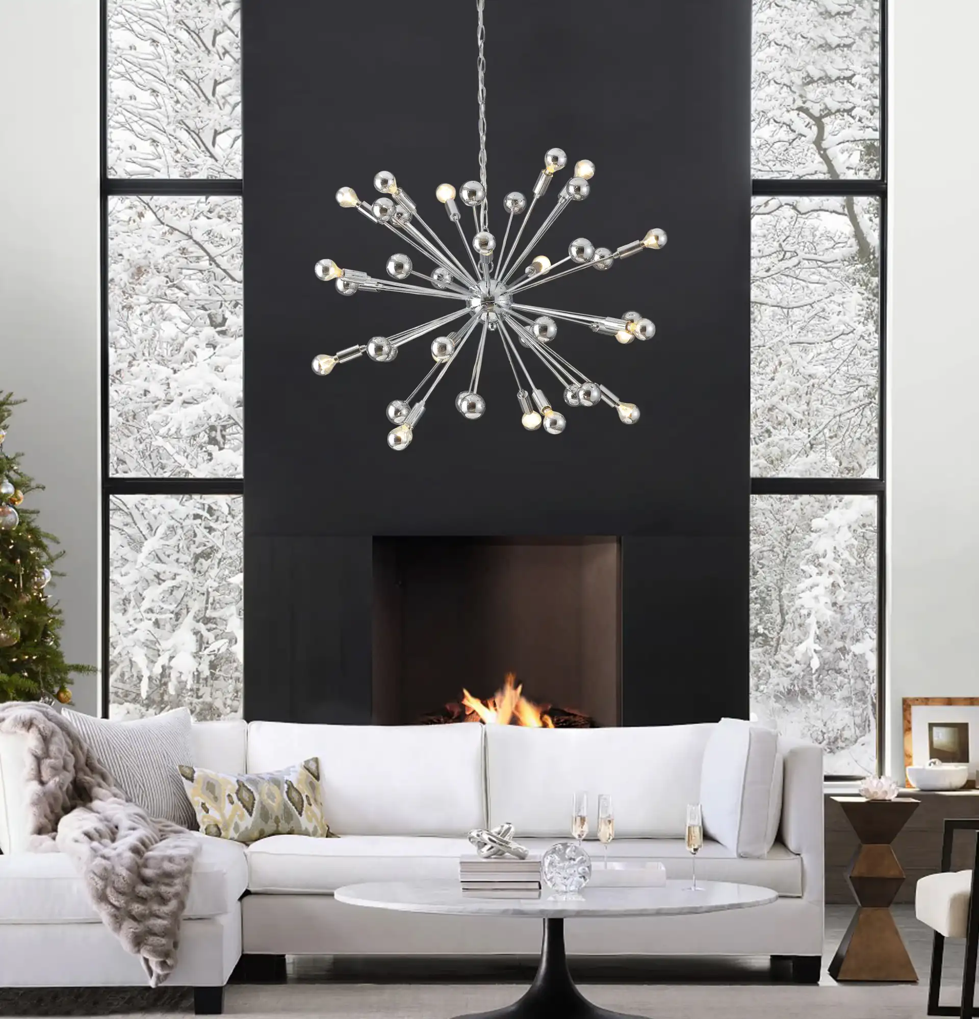 Starburst Sputnik Pendant Lamp in Chrome in a styled room
