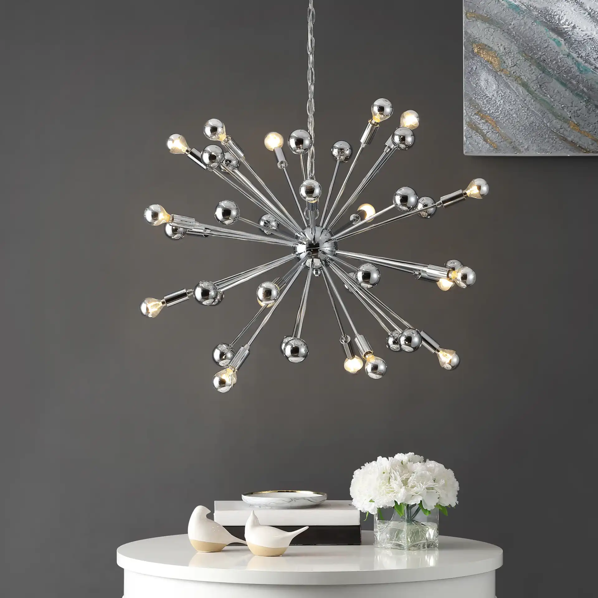 Starburst Sputnik Pendant Lamp in Chrome in a styled room