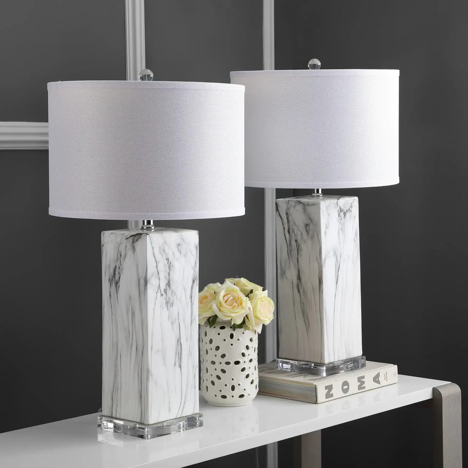 Olympia Table Lamp (Set Of 2) in Black / White in a styled room