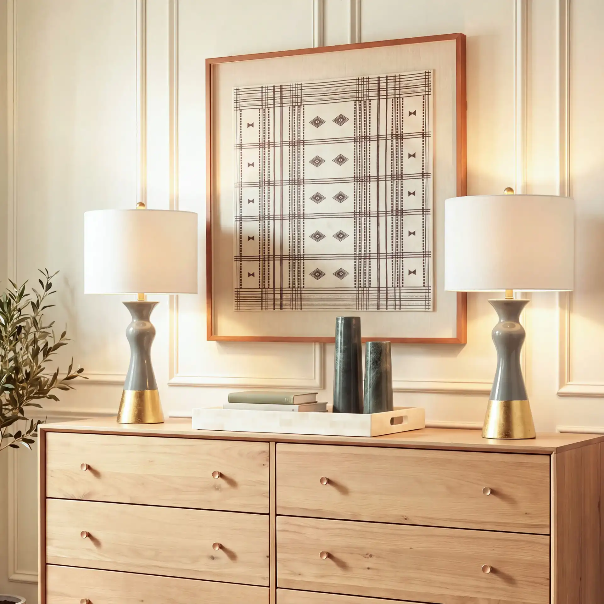 Iris Table Lamp (Set Of 2) in Gray / Gold in a styled room