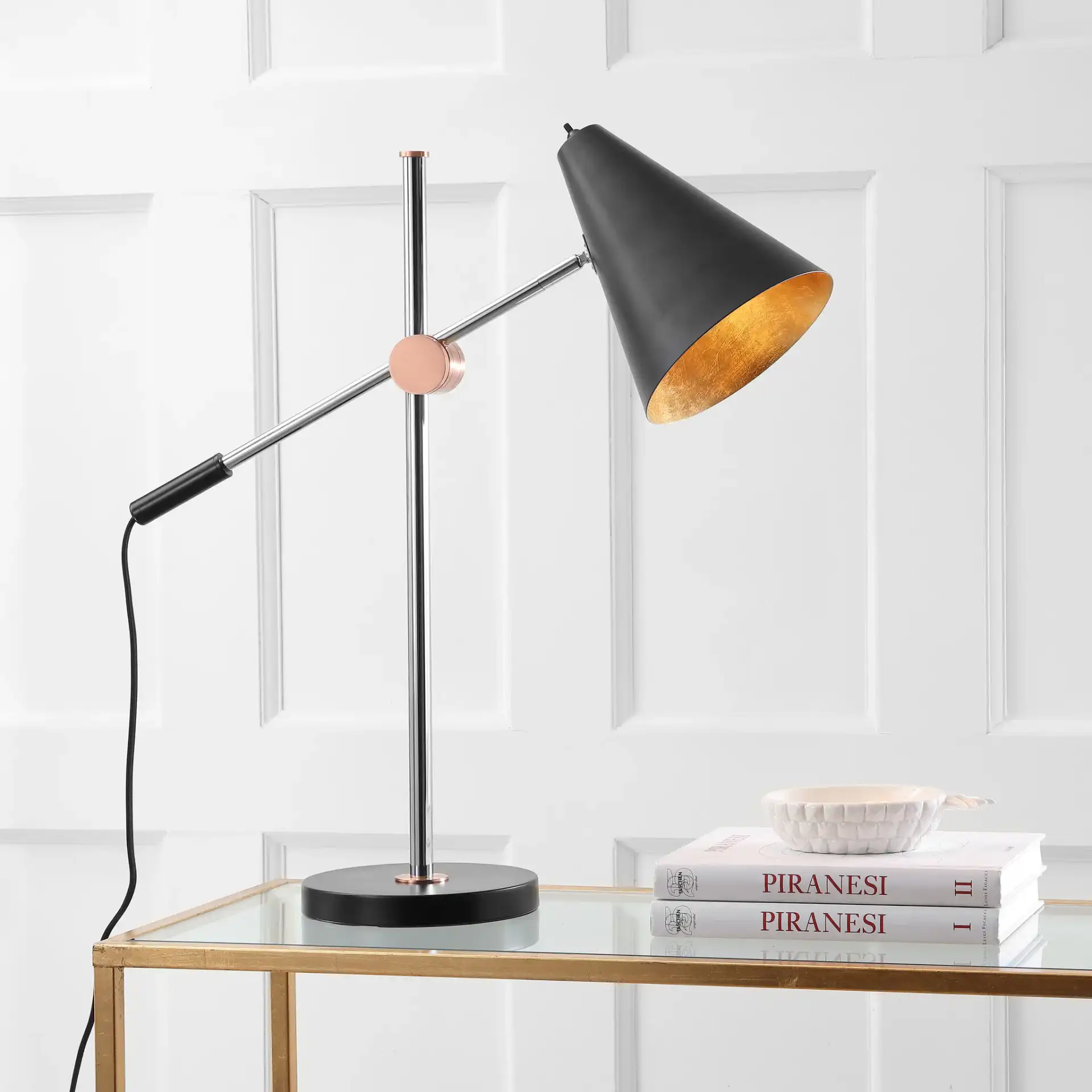 Alexus Table Lamp in Chrome / Black in a styled room