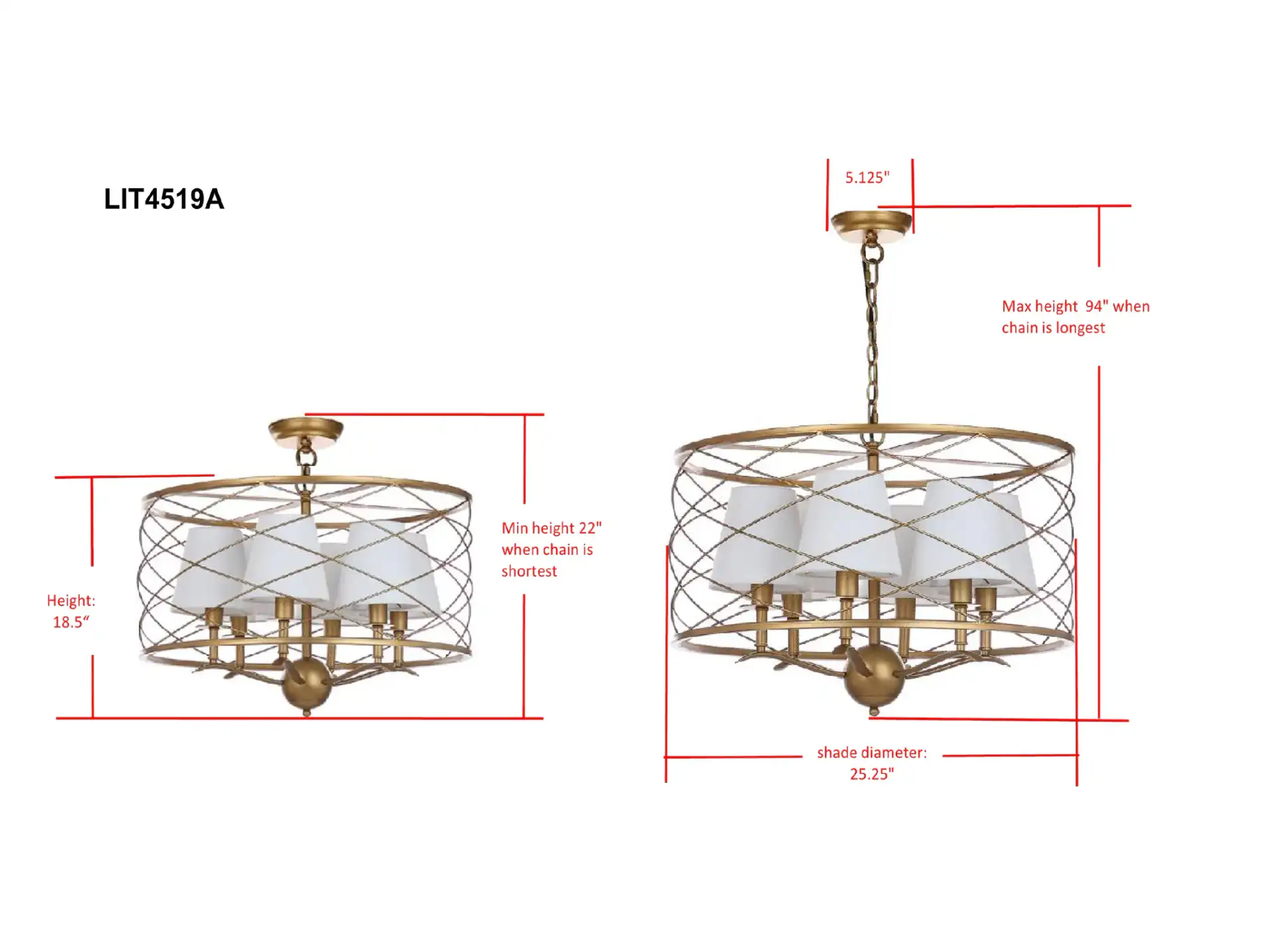 Thea Pendant Lamp in Gold, detail view