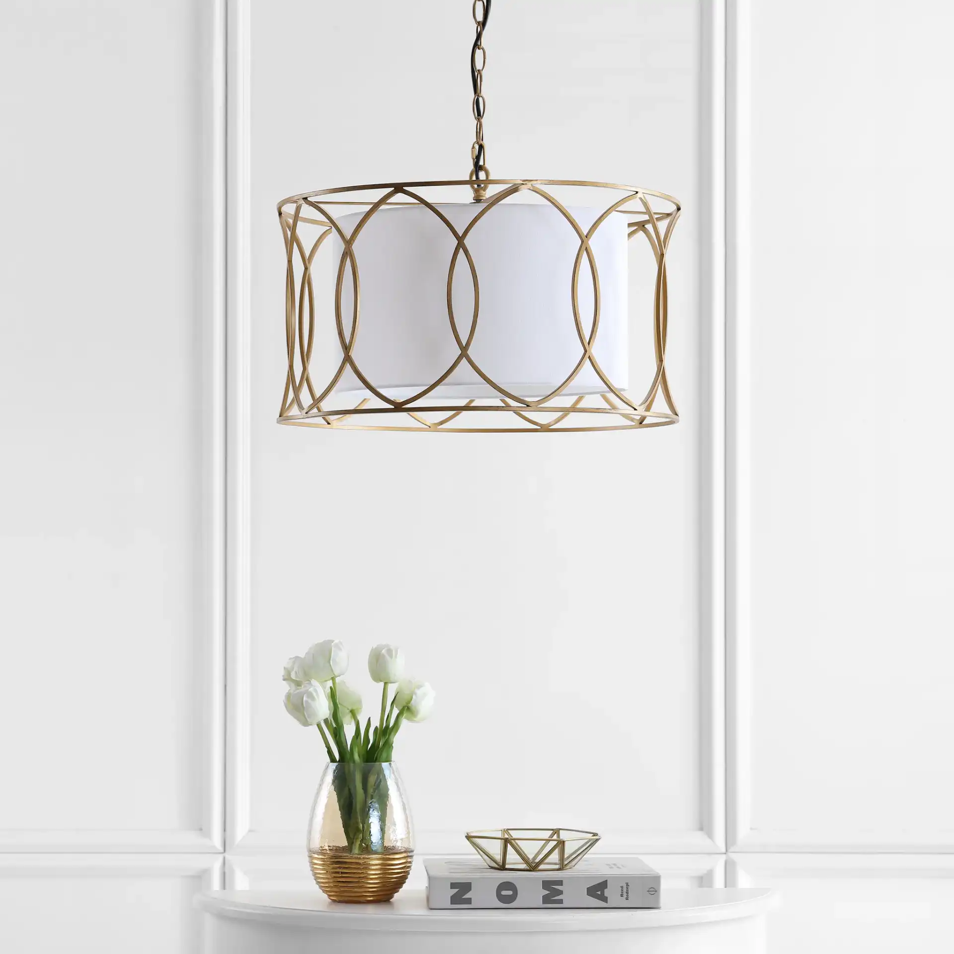 Silas Pendant Lamp in Gold in a styled room