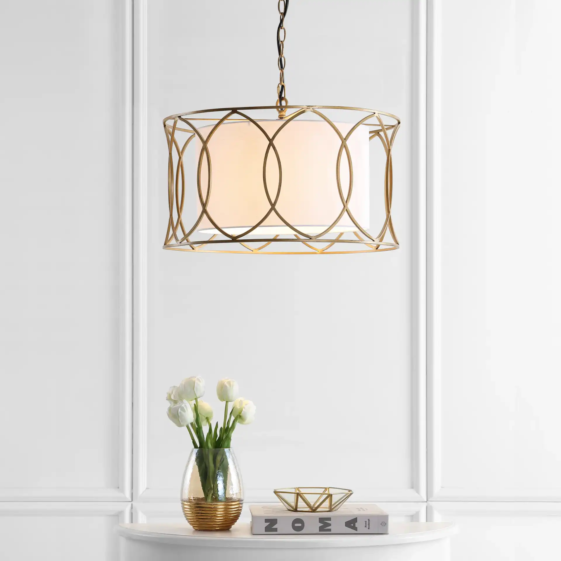 Silas Pendant Lamp in Gold in a styled room