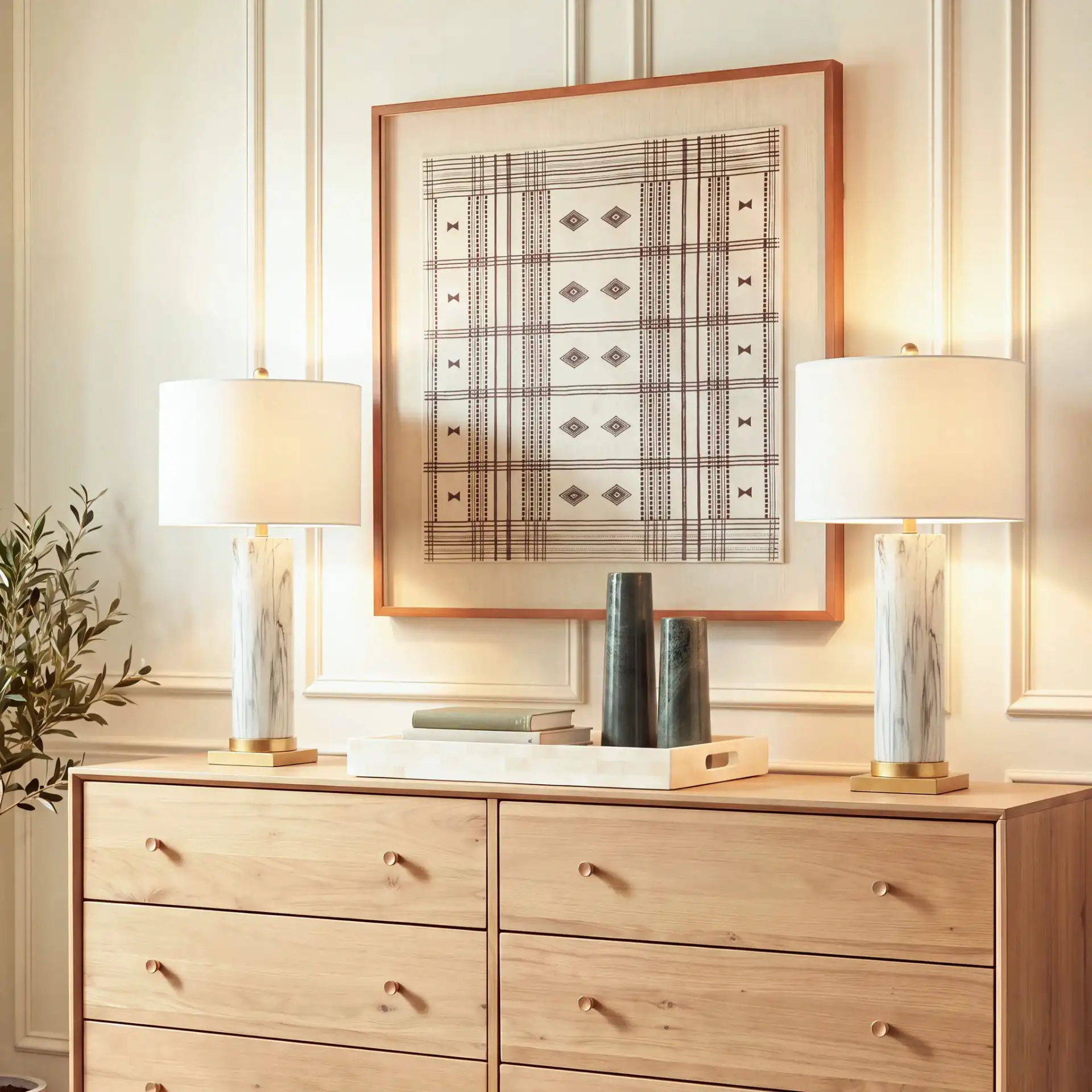 Abner Table Lamp (Set of 2) in Black / White in a styled room