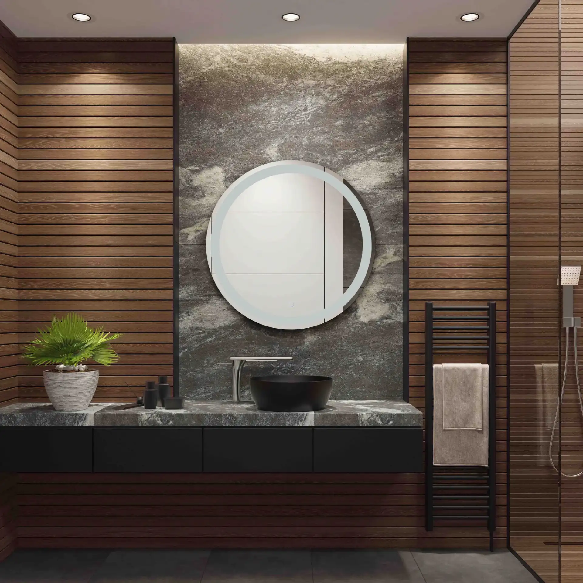 Caspar 30" Led Mirror in Silver / White, detail view